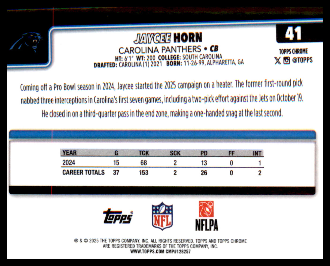 2025 Topps Chrome #41 Jaycee Horn