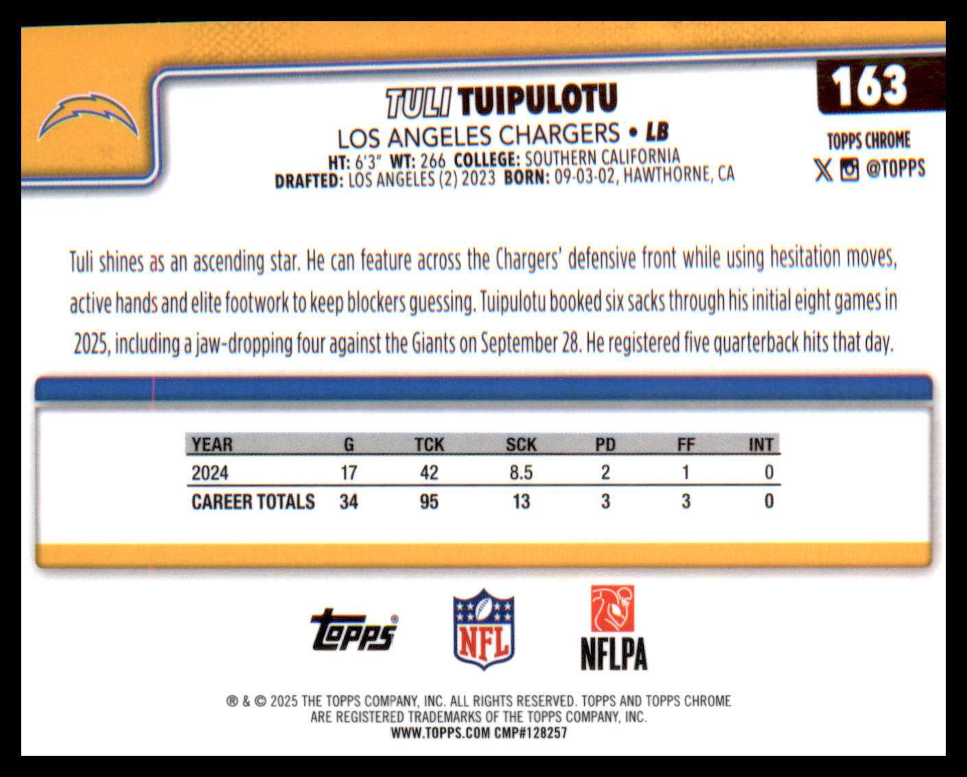 2025 Topps Chrome #163 Tuli Tuipulotu