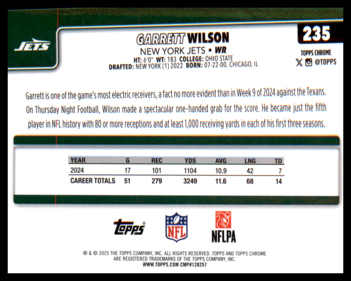 2025 Topps Chrome #235 Garrett Wilson