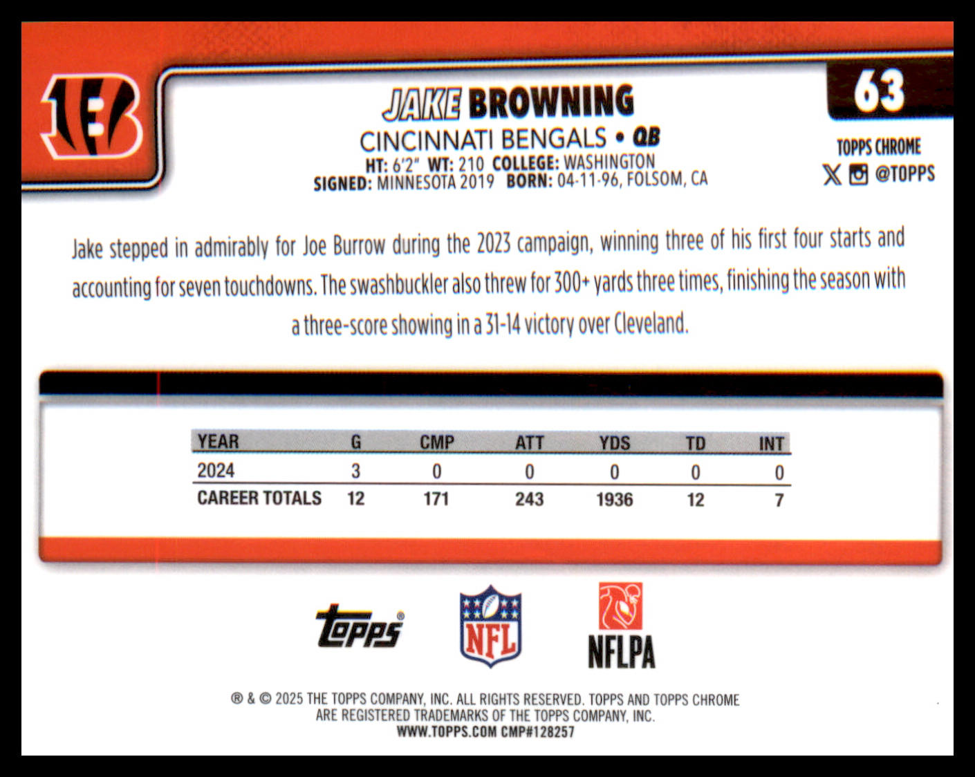 2025 Topps Chrome #63 Jake Browning