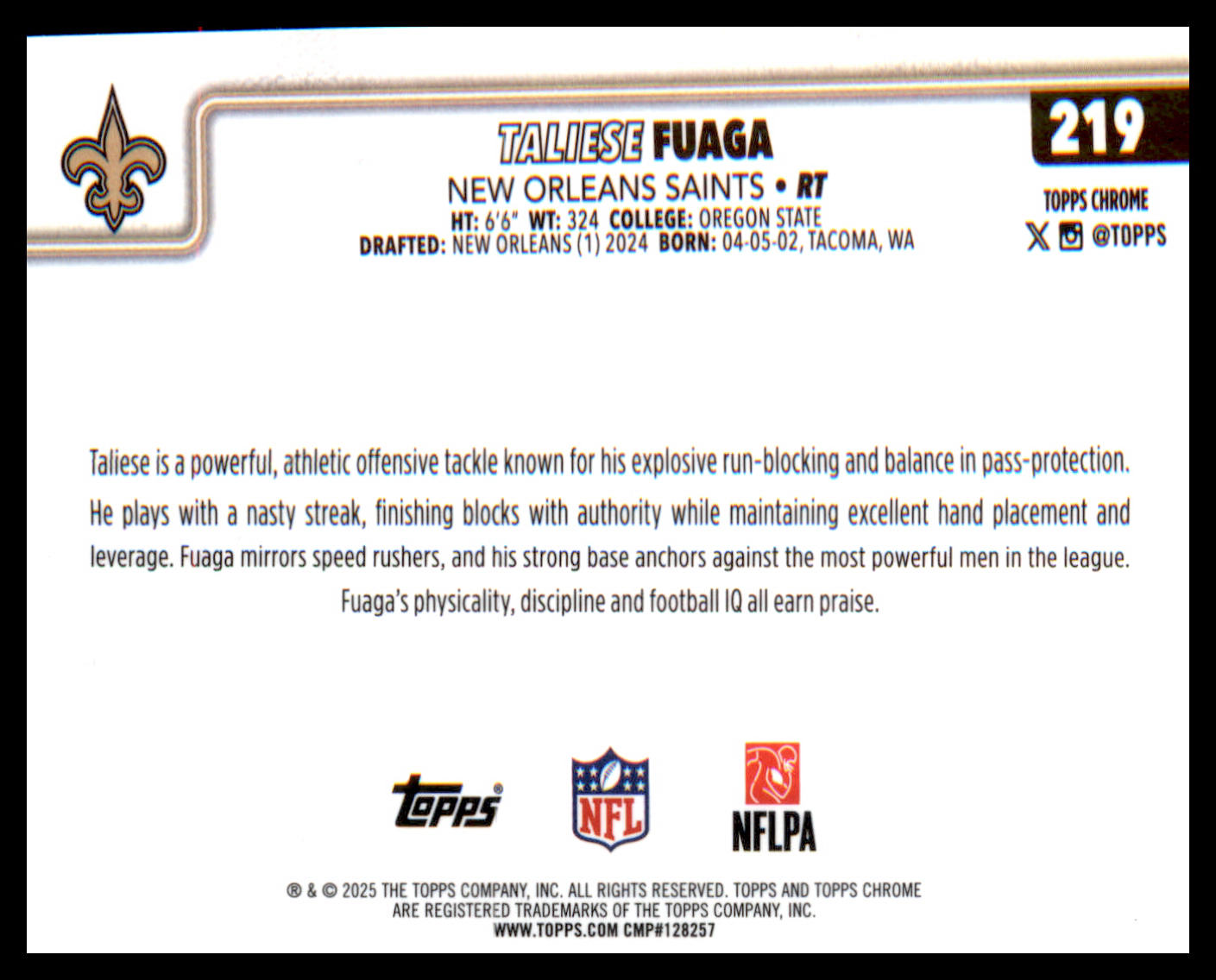 2025 Topps Chrome #219 Taliese Fuaga