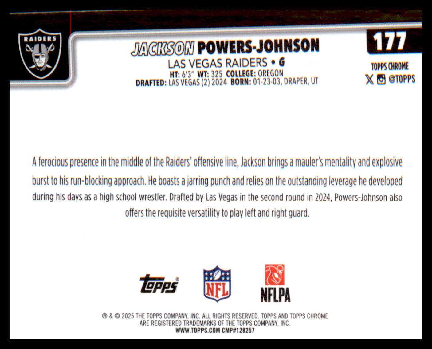 2025 Topps Chrome #177 Jackson Powers-Johnson
