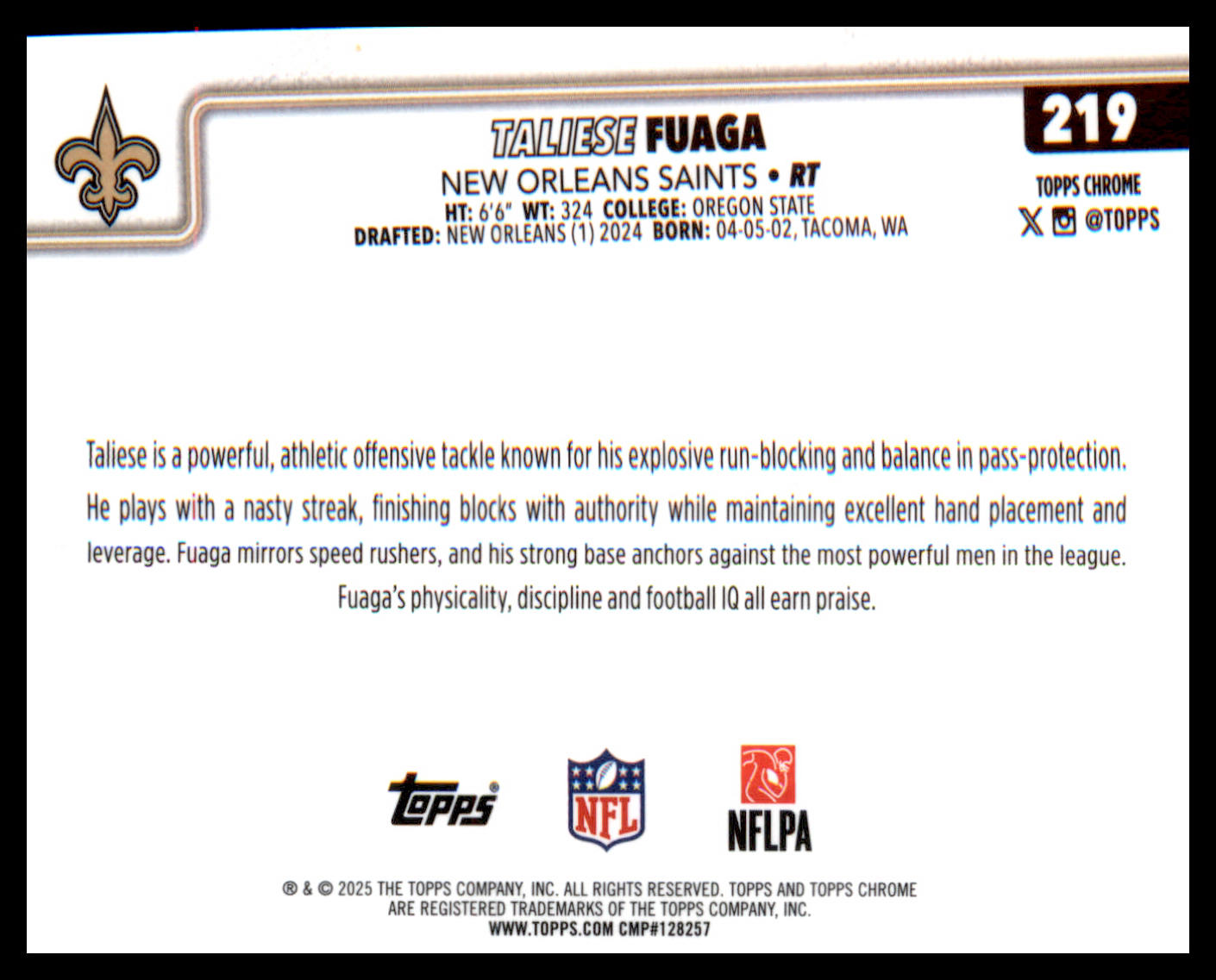 2025 Topps Chrome #219 Taliese Fuaga