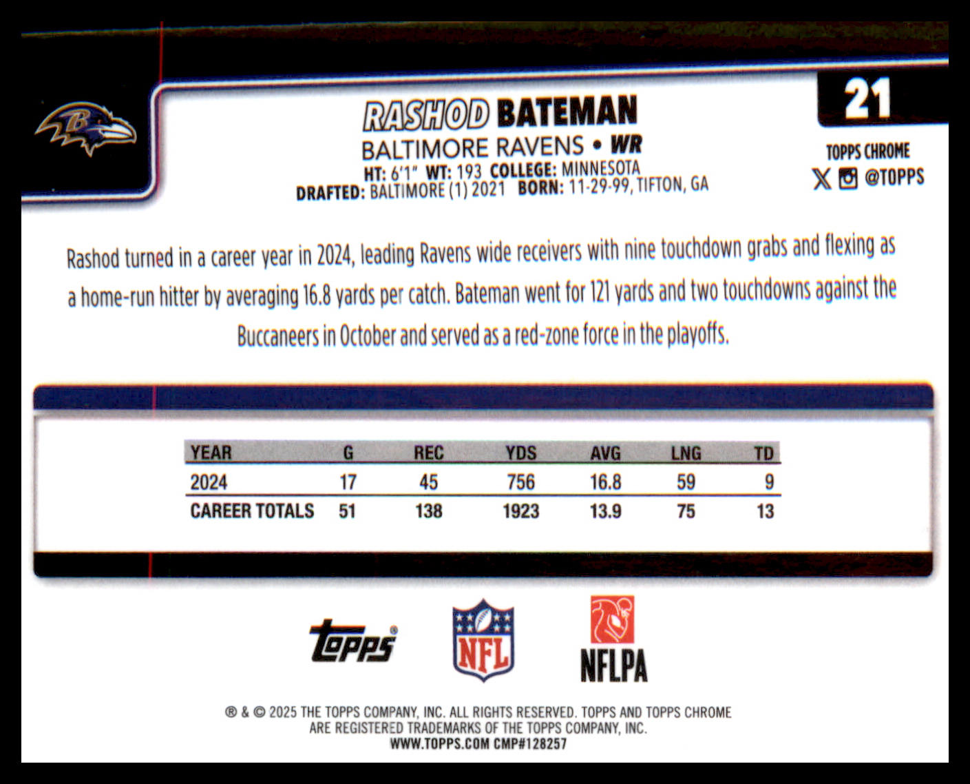 2025 Topps Chrome #21 Rashod Bateman