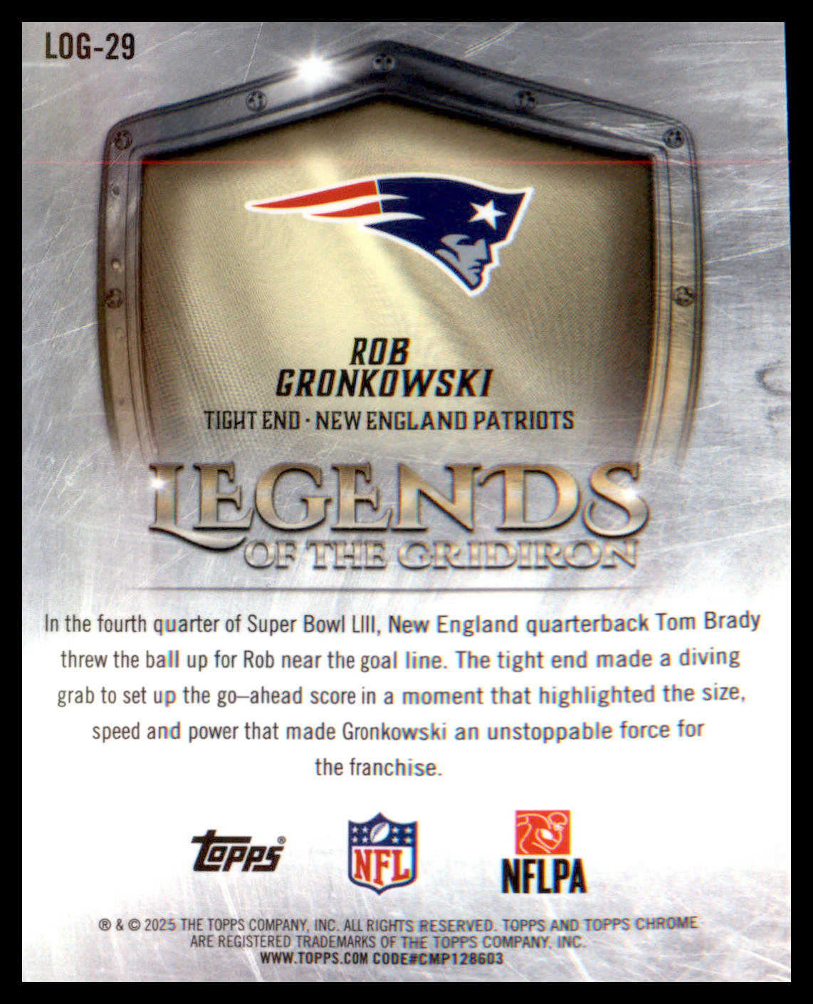 2025 Topps Chrome Legends of the Gridiron Refractor #LOG-29 Rob Gronkowski