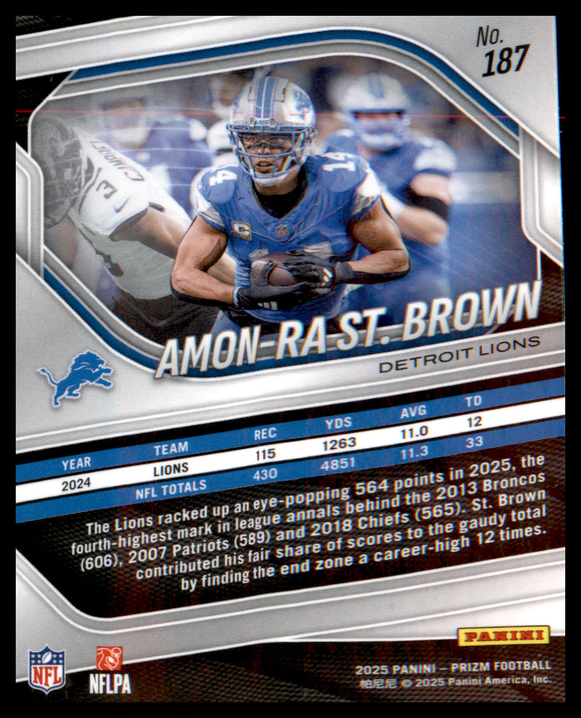 2025 Panini Prizm #187 Amon-Ra St. Brown