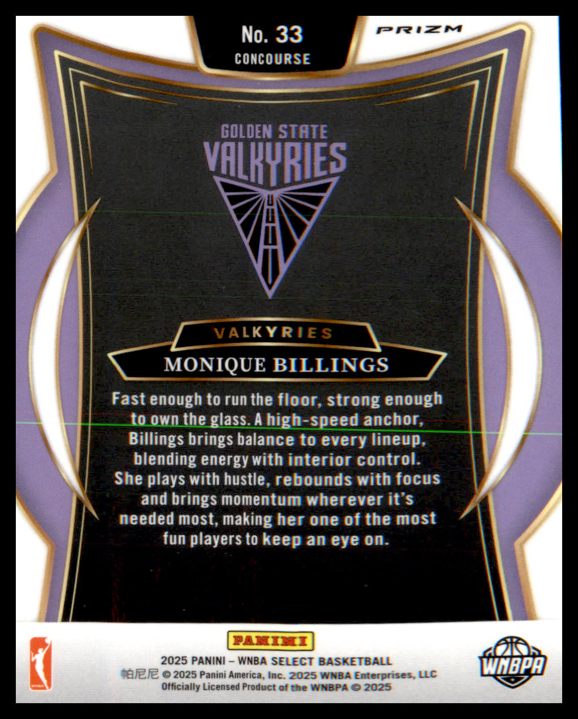 2025 Panini Select WNBA Silver Prizms #33 Monique Billings