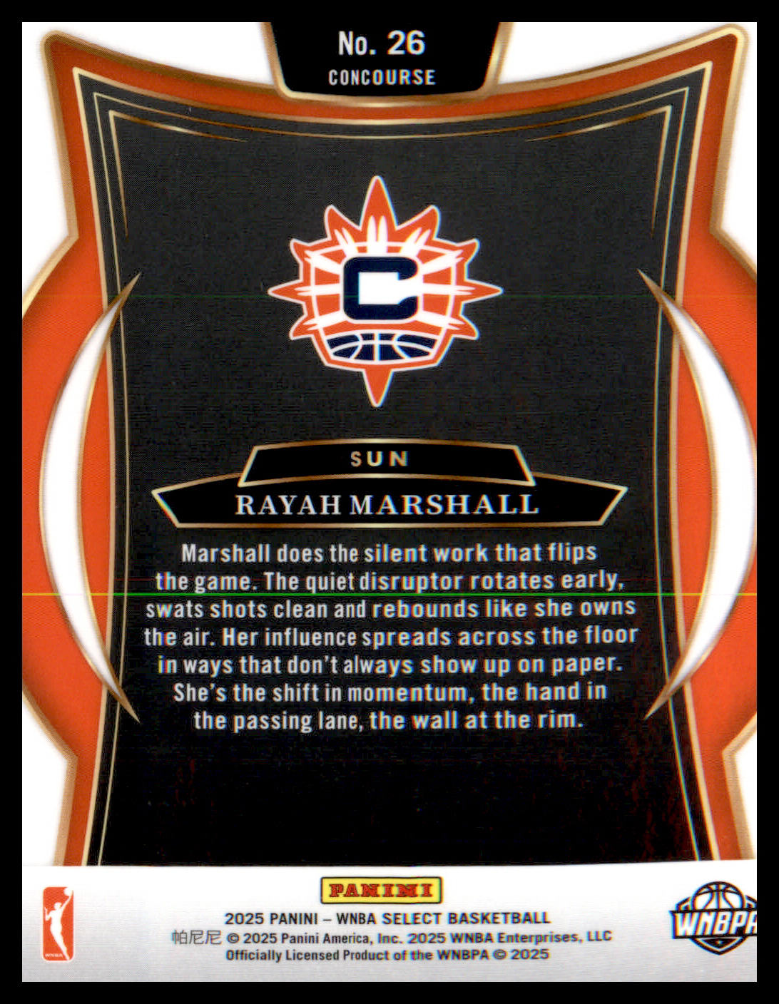 2025 Panini Select WNBA #26 Rayah Marshall Rookie Rookie
