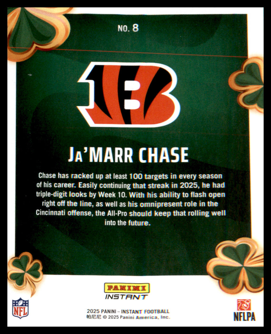 2025 Panini Instant Lucky Clover #8 Ja'Marr Chase
