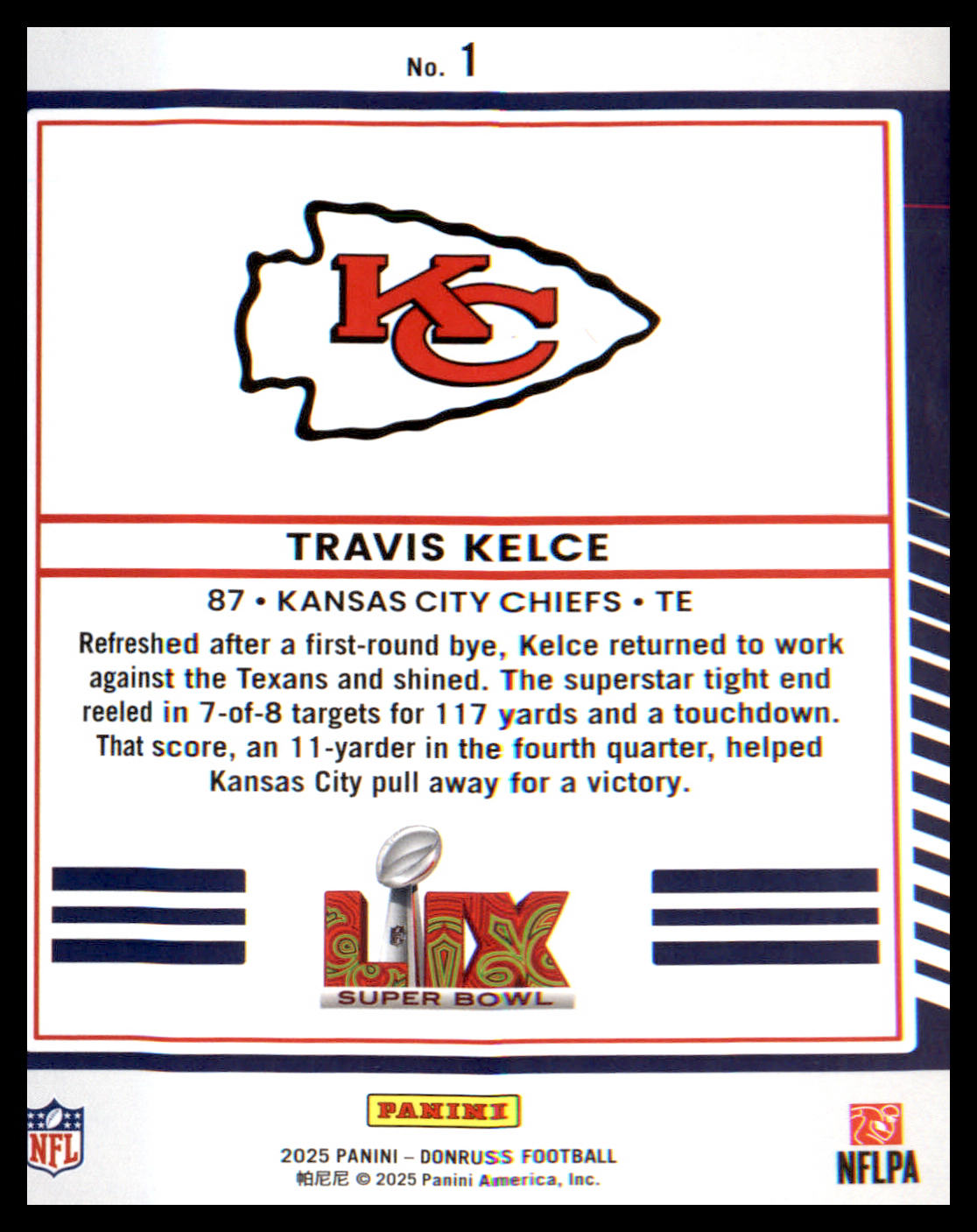 2025 Donruss Road to the Super Bowl Divisional Round #1 Travis Kelce