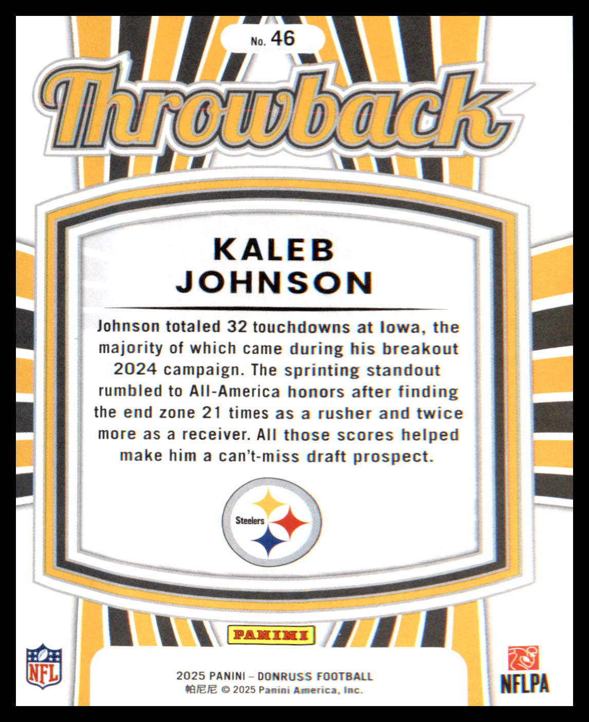 2025 Donruss Rated Rookies Throwback #46 Kaleb Johnson