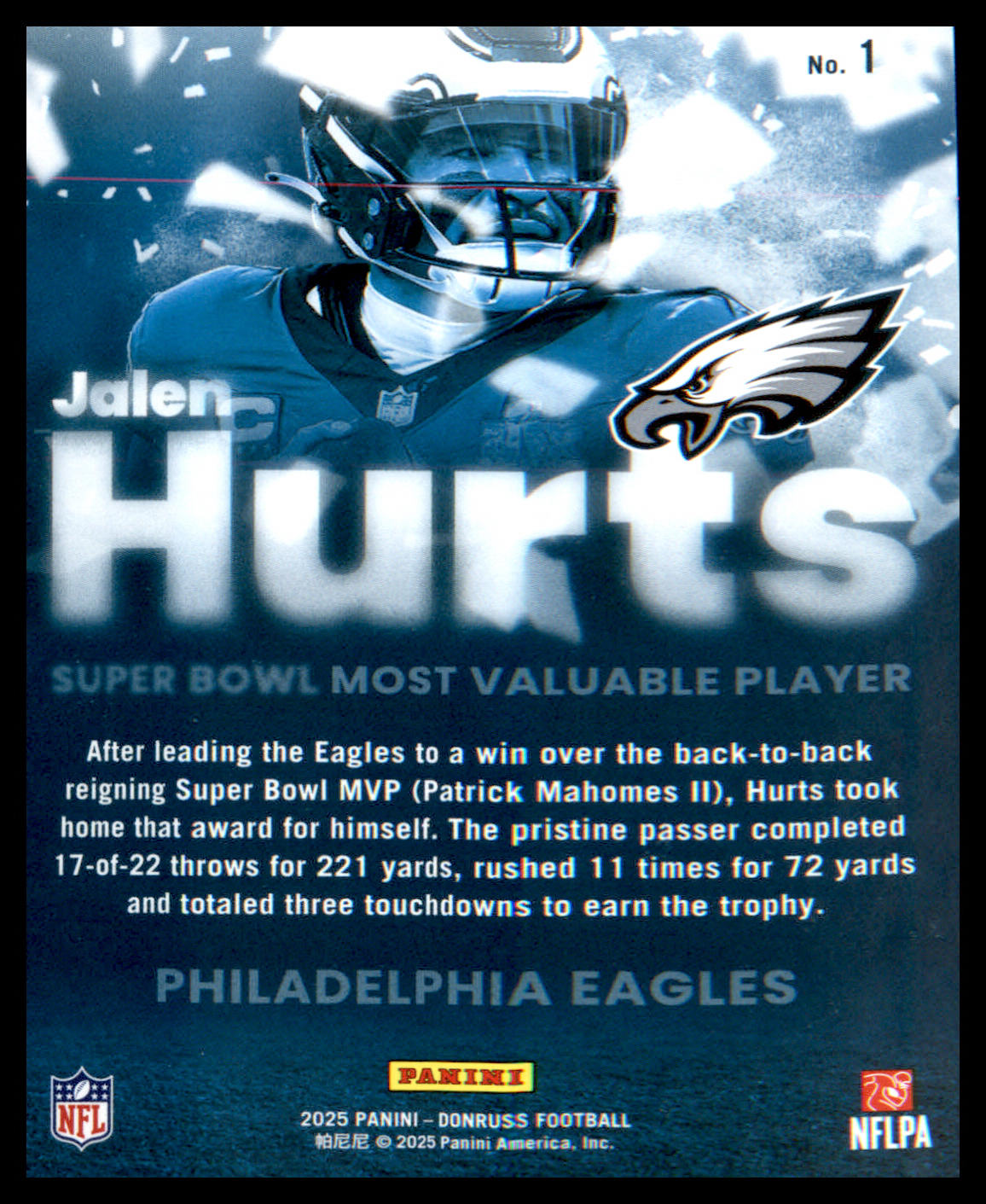 2025 Donruss Super Bowl MVP #1 Jalen Hurts