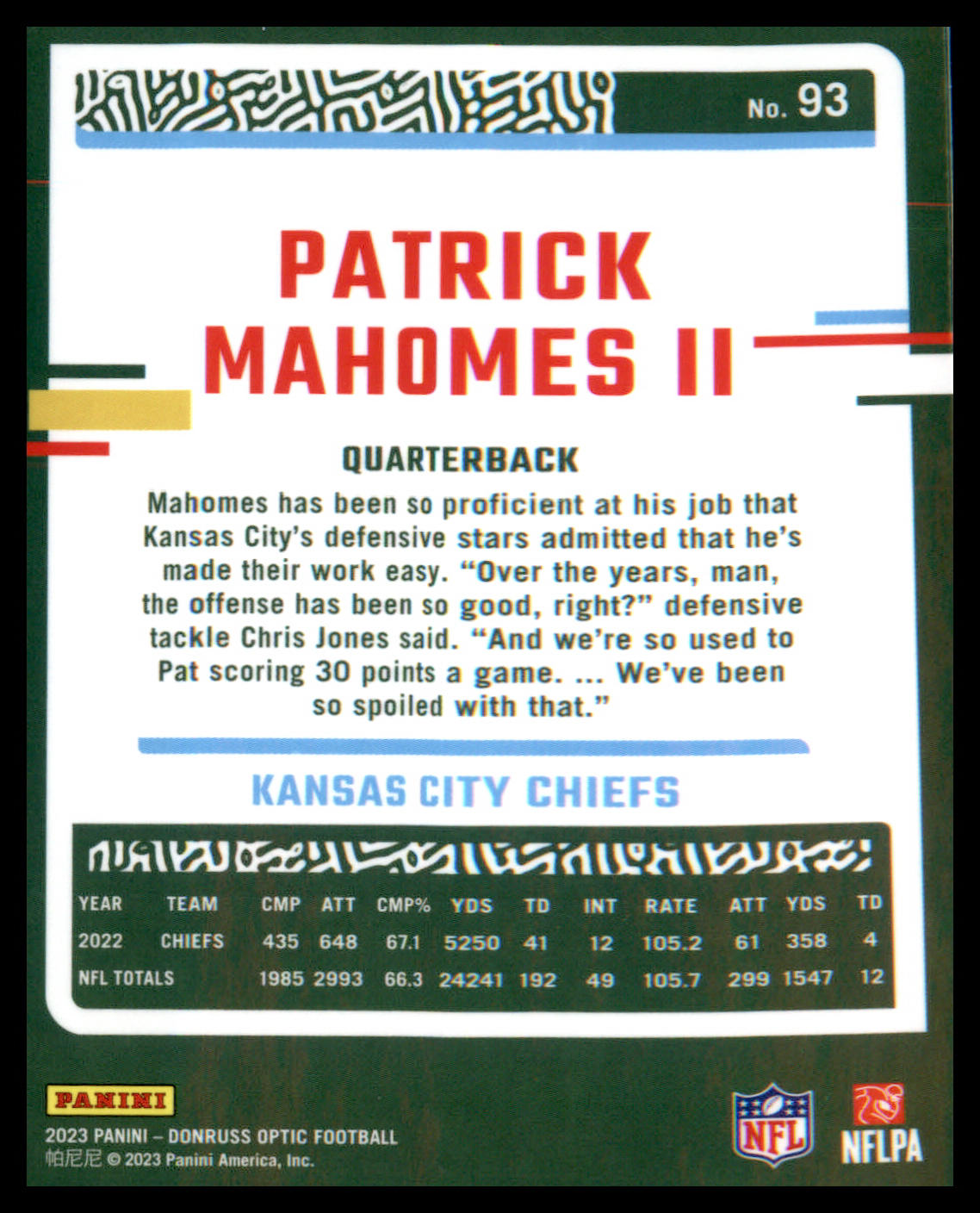 2023 Donruss Optic #93 Patrick Mahomes II