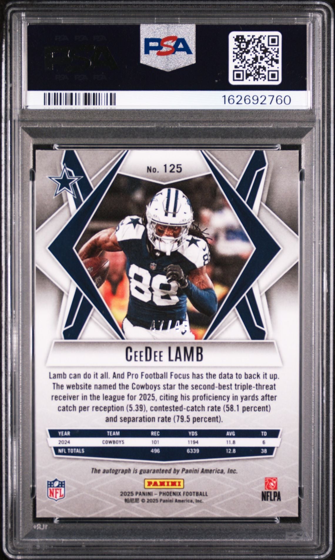 2025 Phoenix CeeDee Lamb Autograph Hyper PSA/DNA 9 MINT AUTO 10 /49