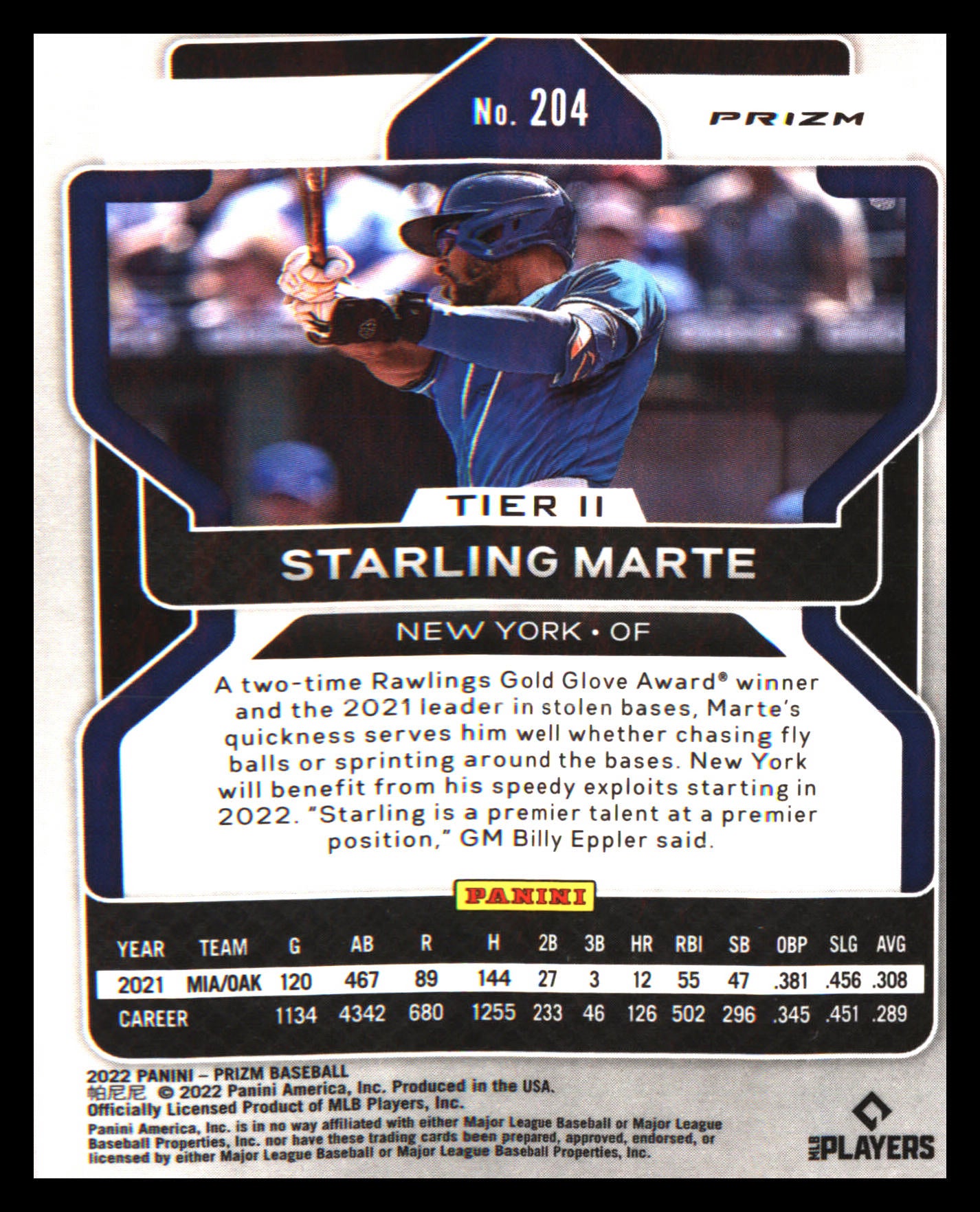 2022 Panini Prizm Red/White/Blue Prizm #204 Starling Marte