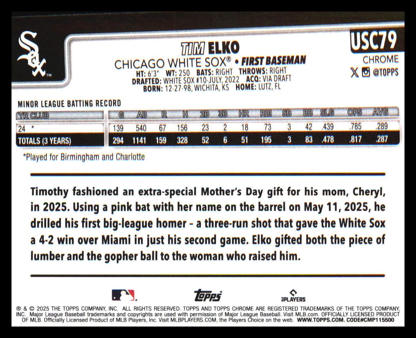 2025 Topps Chrome Update X-Fractors #USC79 Tim Elko Rookie Rookie