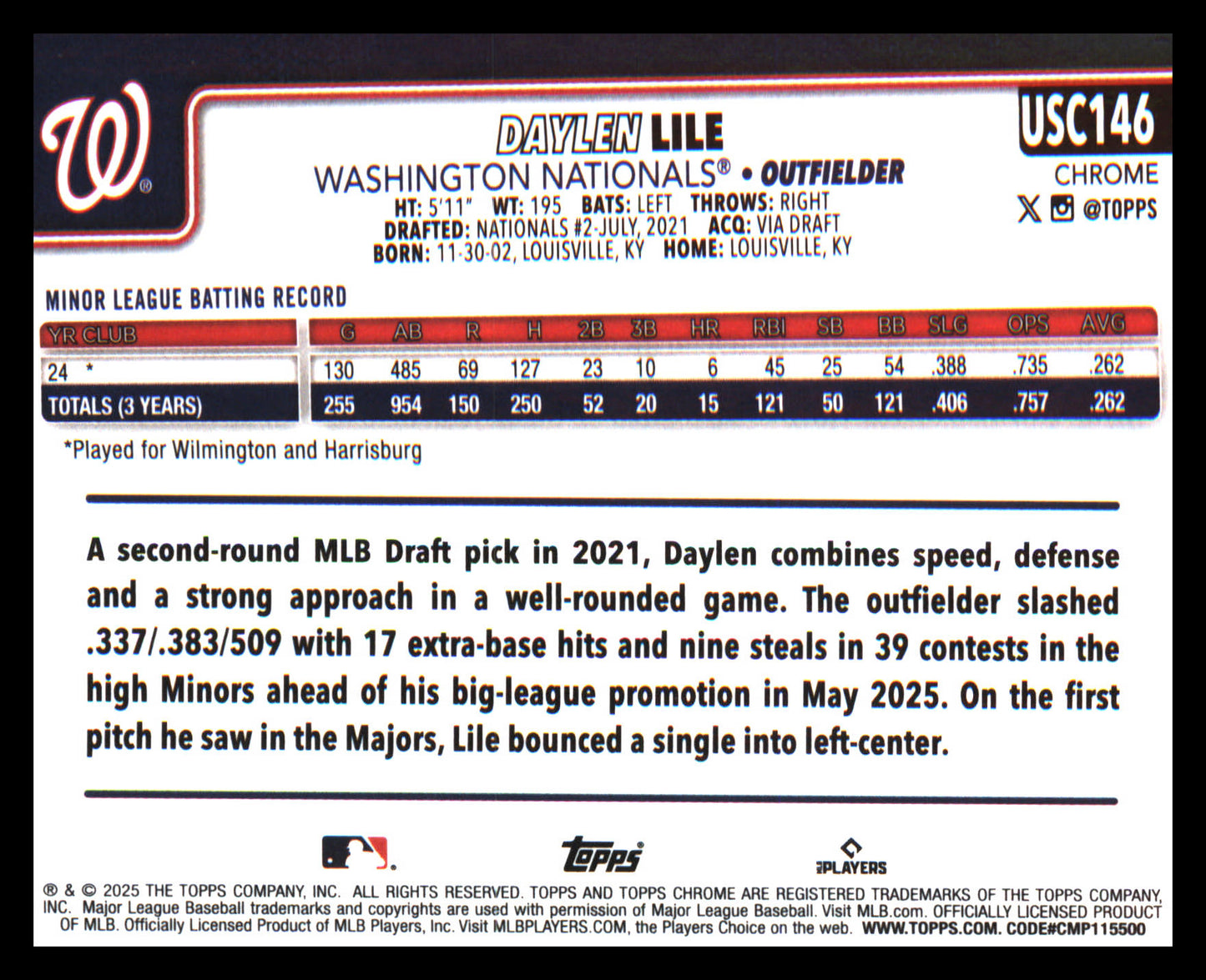 2025 Topps Chrome Update X-Fractors #USC146 Daylen Lile Rookie Rookie
