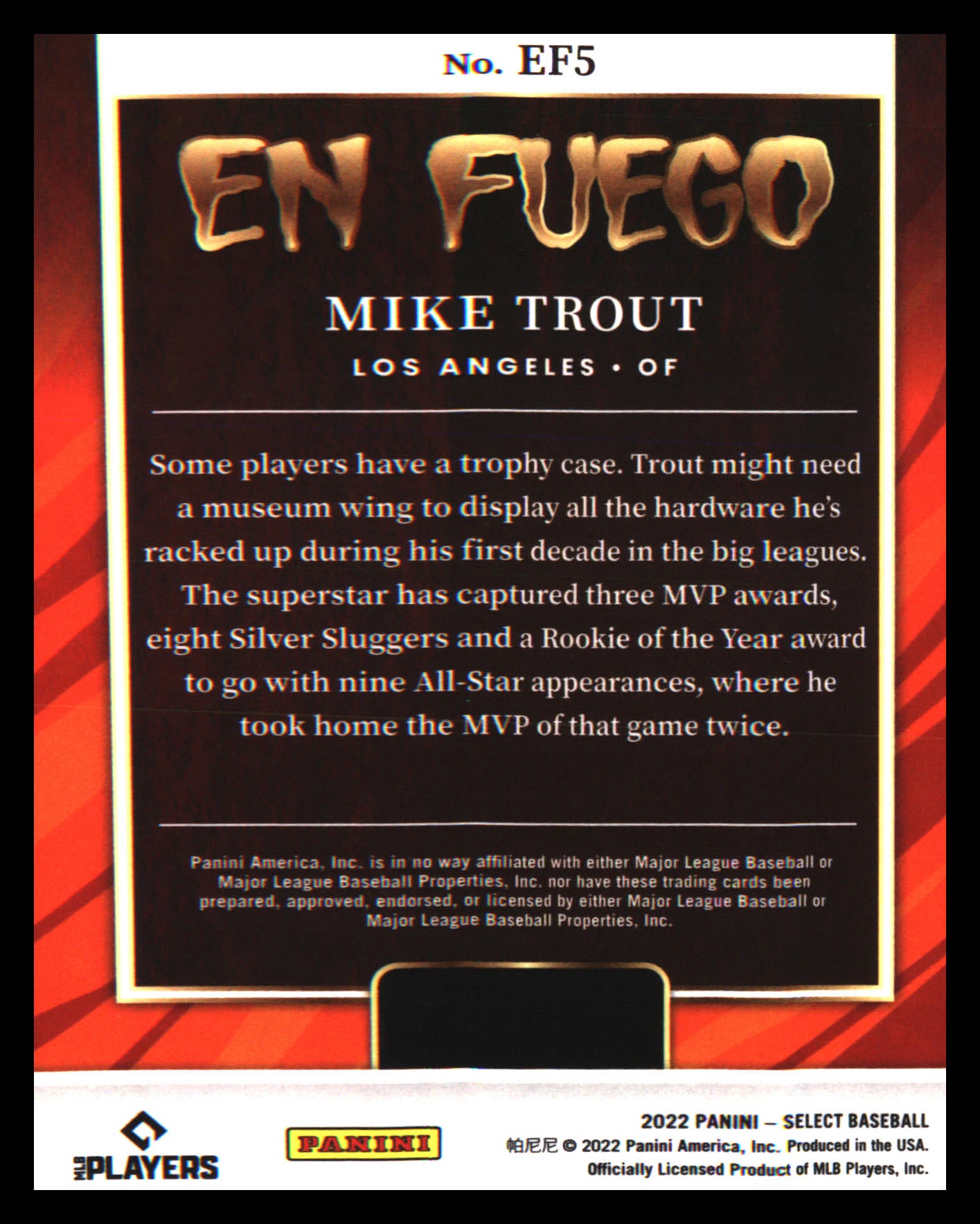 2022 Panini Select En Fuego #EF5 Mike Trout