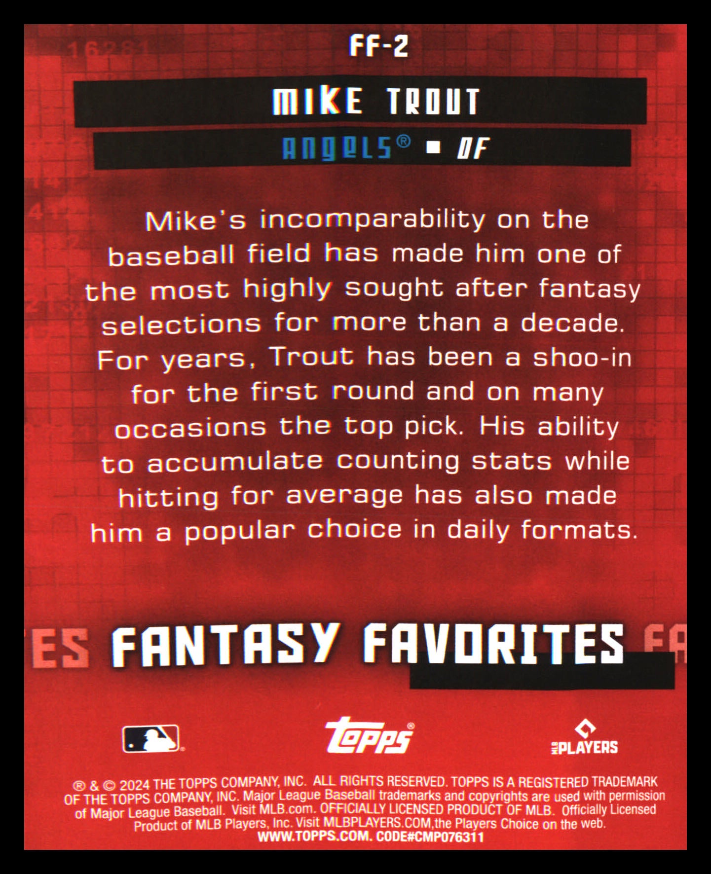2024 Topps Fantasy Favorites #FF-2 Mike Trout