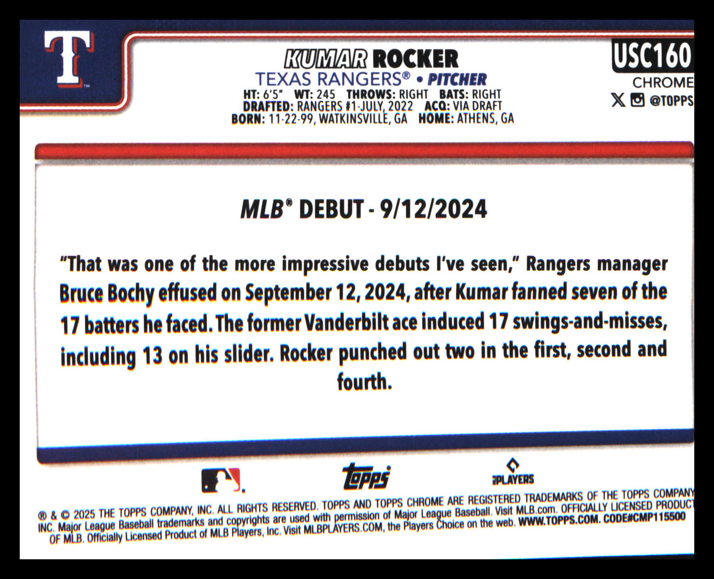 2025 Topps Update Gold #US264 Kumar Rocker SN #/2025