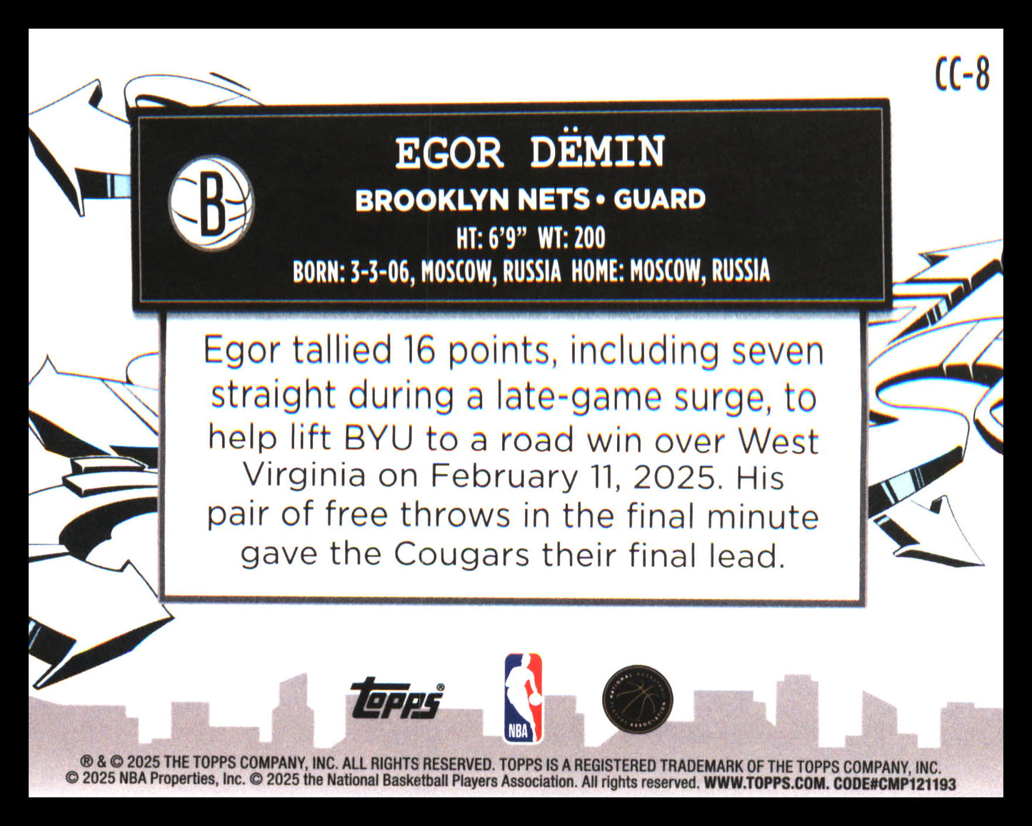 2025-26 Topps Clutch City Prospects Holo Foil #CC-8 Egor Dëmin