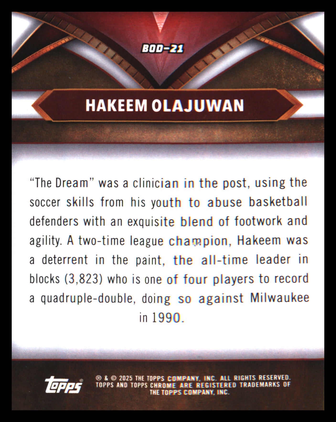 2024-25 Topps Chrome Ball of Duty #BOD-21 Hakeem Olajuwon