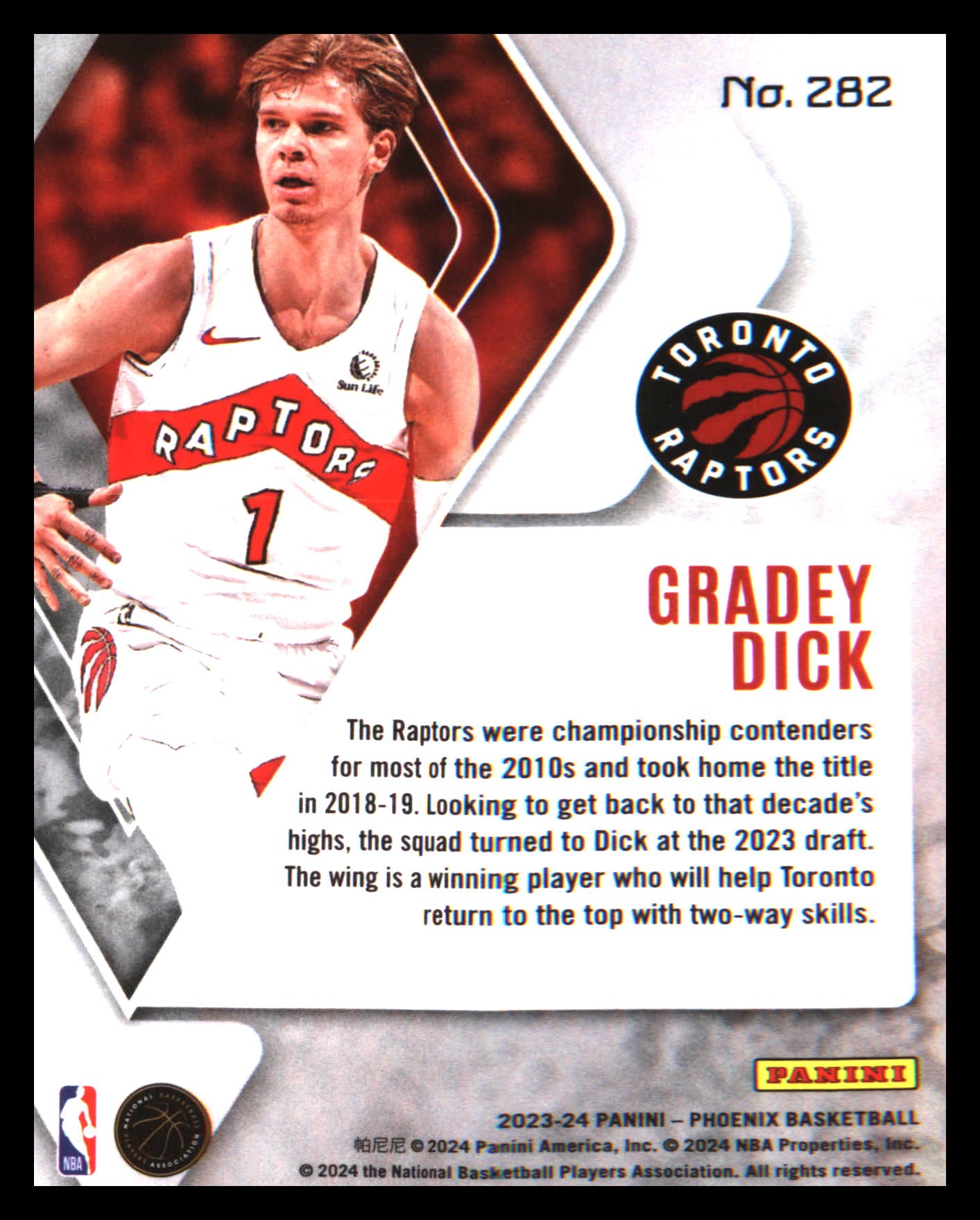 2023-24 Panini Phoenix Phoenix Red Ice #282 Gradey Dick Rookie Rookie
