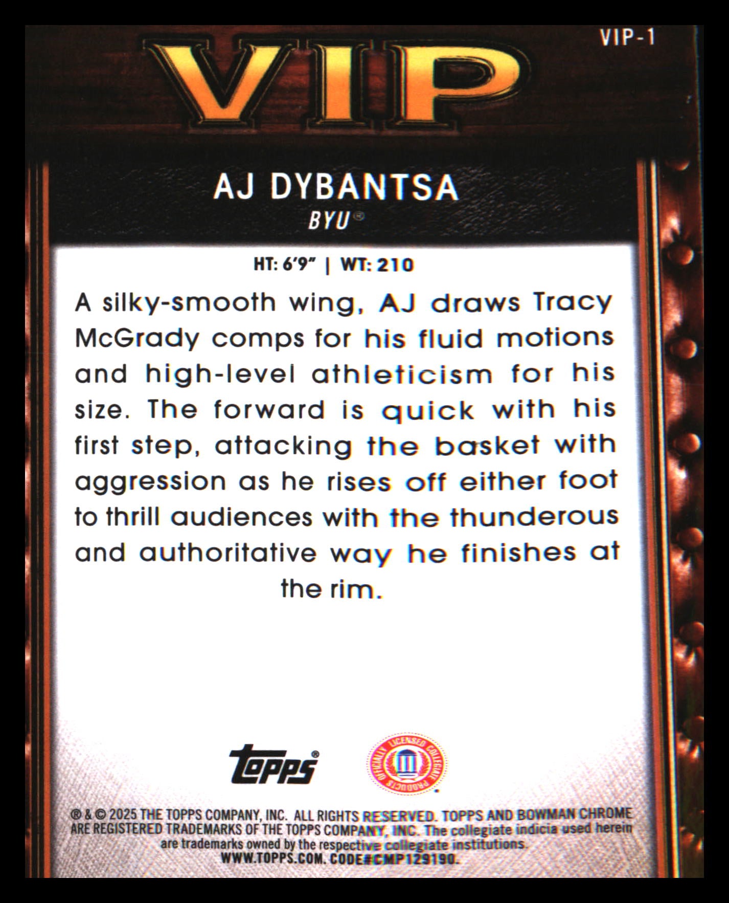 2025-26 Bowman Very Important Prospects #VIP-1 AJ Dybantsa