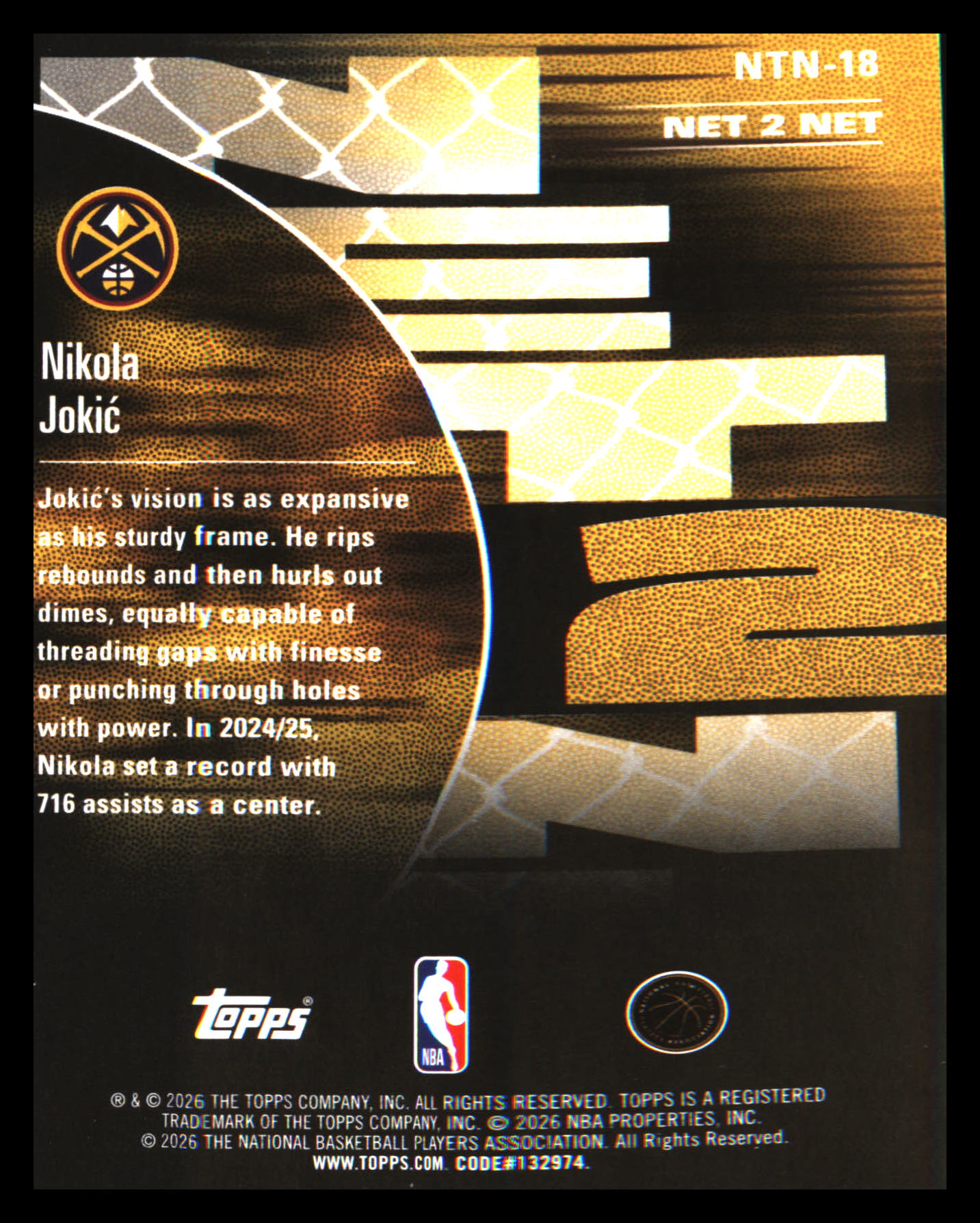 2025-26 Hoops Net 2 Net #NTN-18 Nikola Jokić
