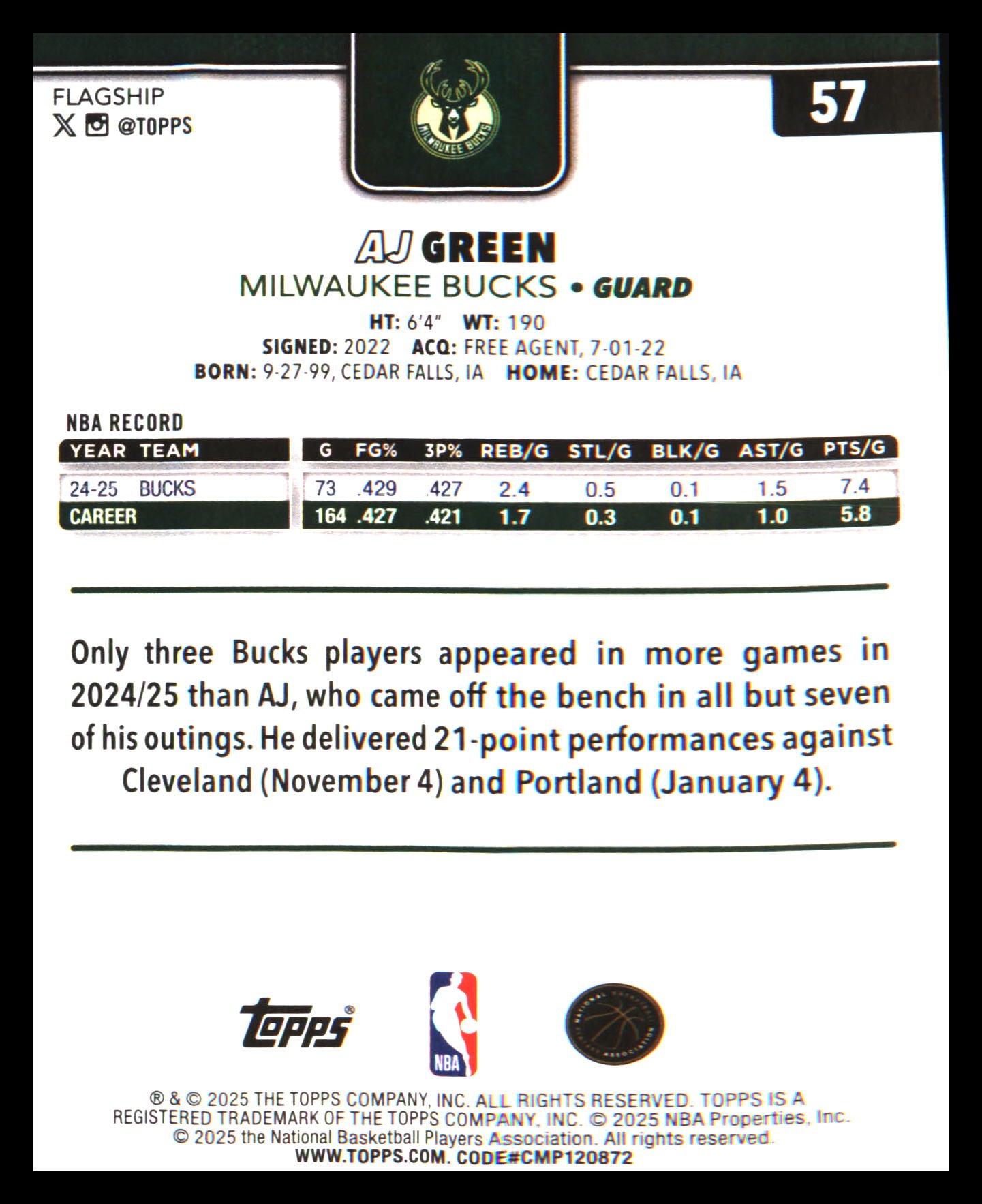 2025-26 Topps Diamante #57 AJ Green