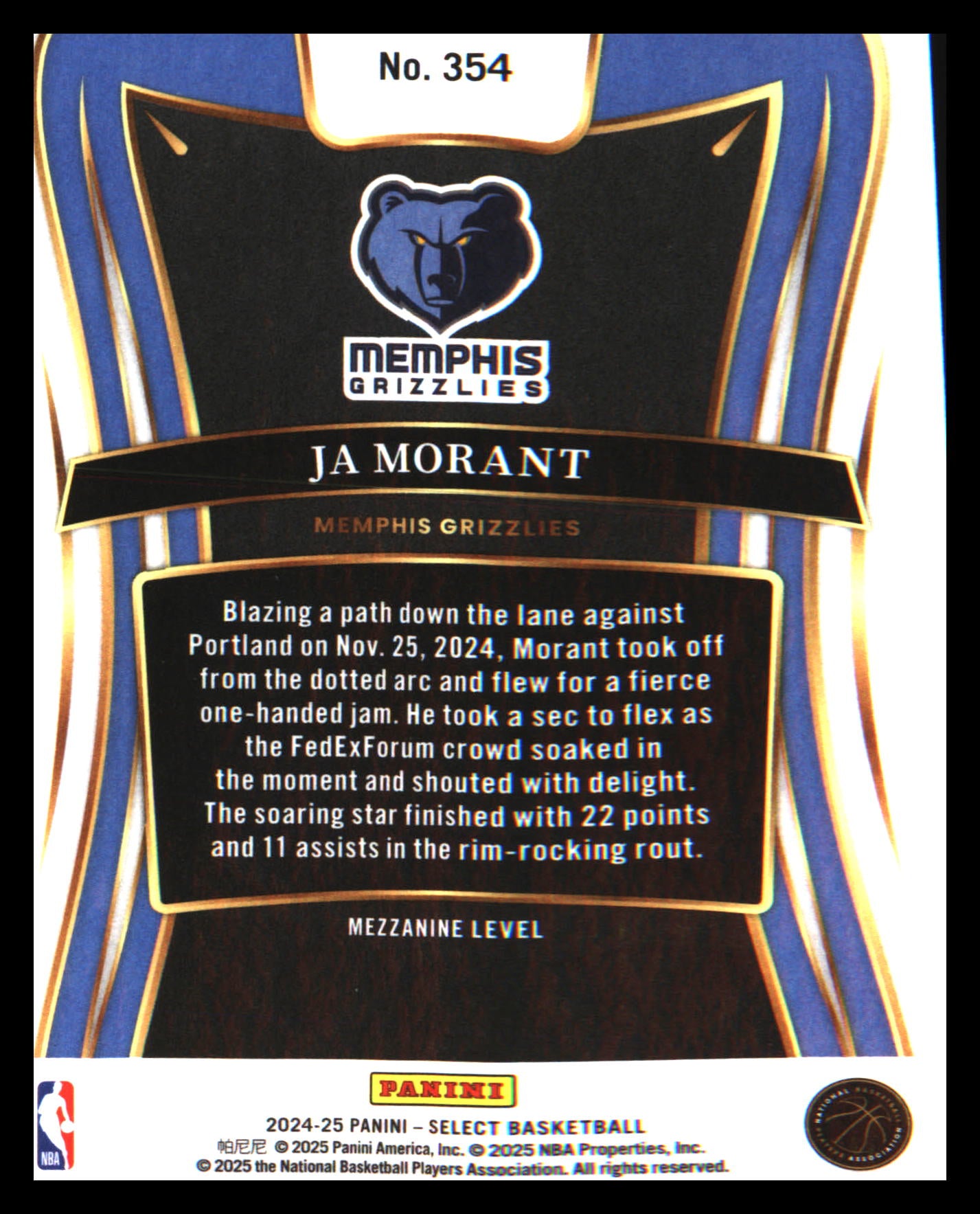 2024-25 Panini Select #354 Ja Morant