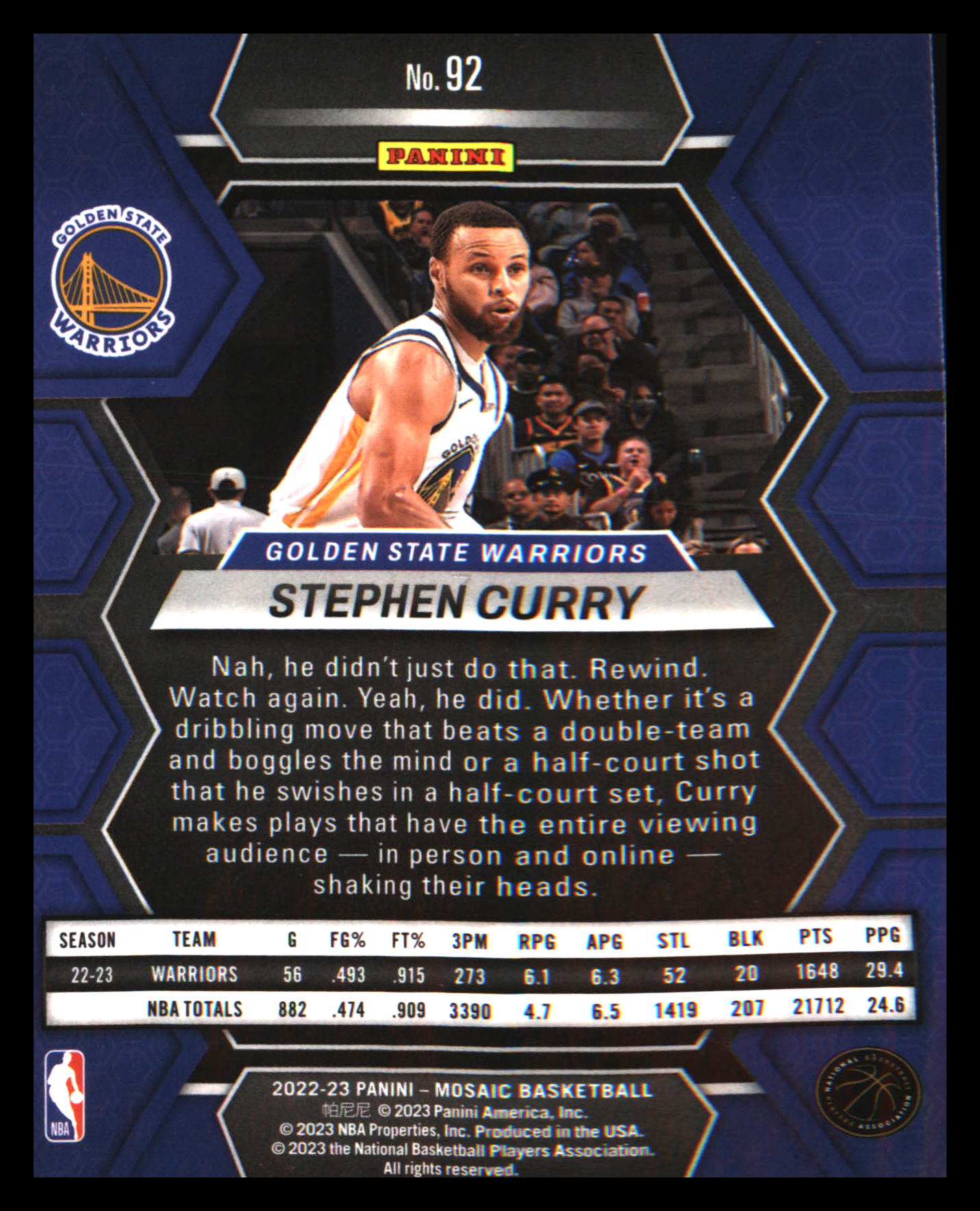 2022-23 Panini Mosaic #92 Stephen Curry