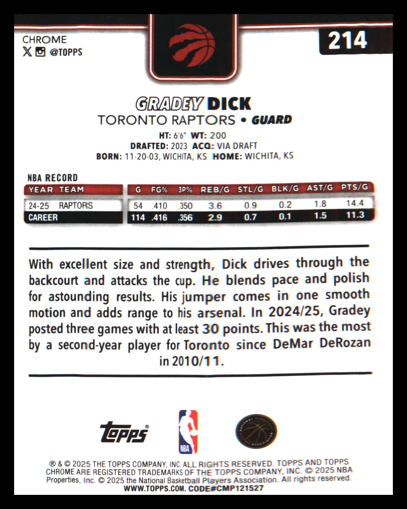 2025-26 Topps Chrome #214 Gradey Dick