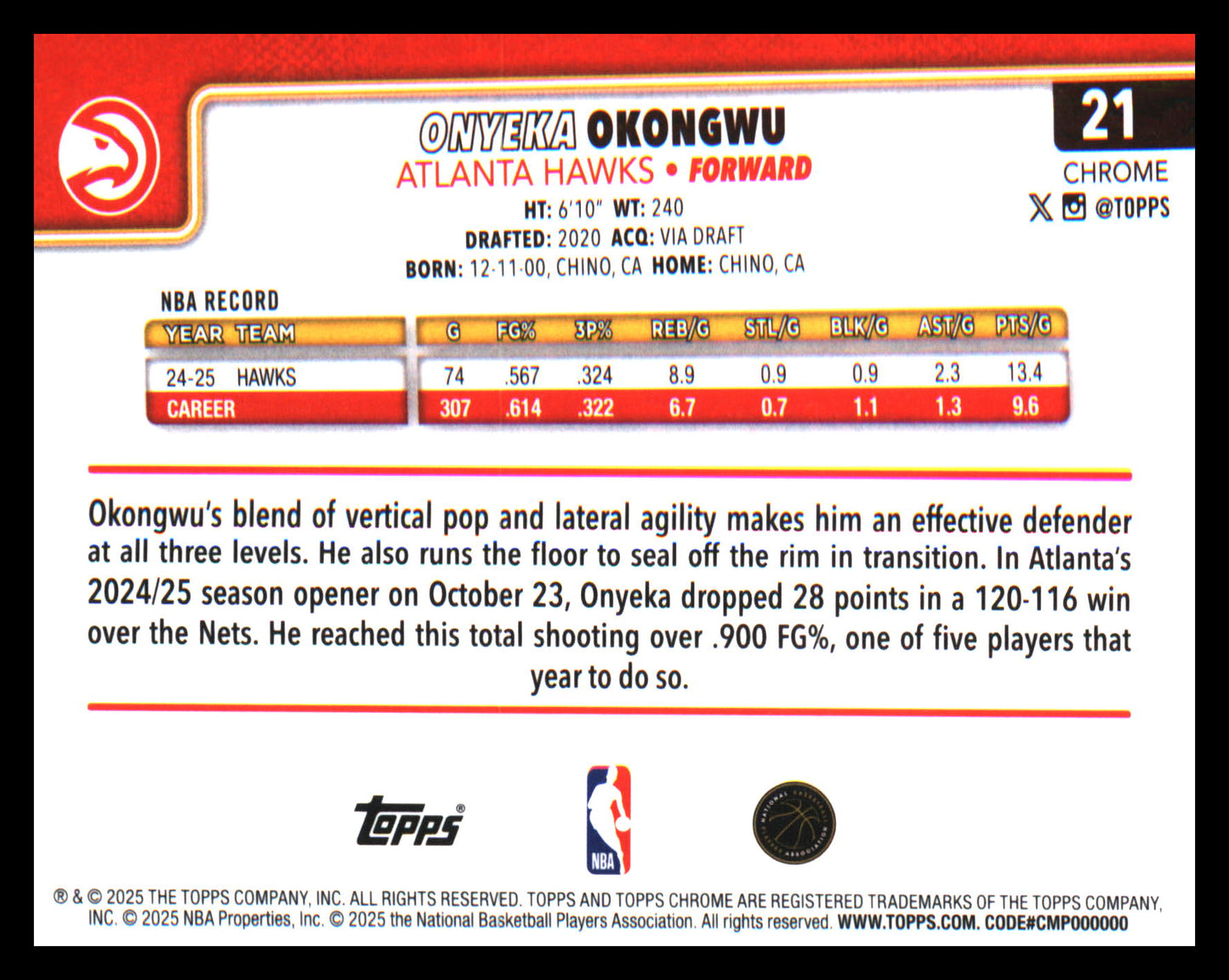 2025-26 Topps Chrome X-Fractor #21 Onyeka Okongwu