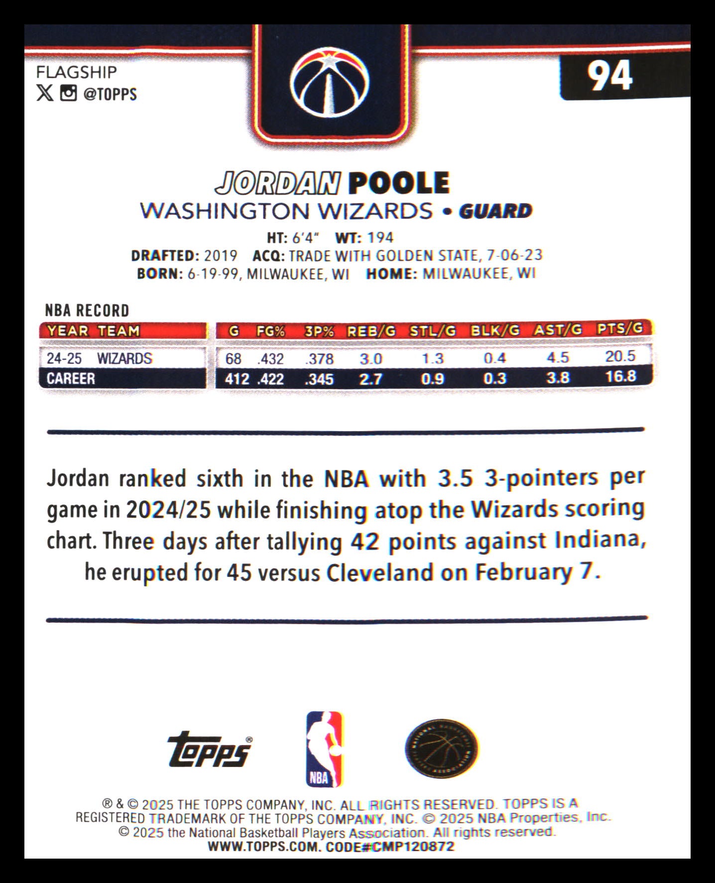 2025-26 Topps Season Tip Off #94 Jordan Poole