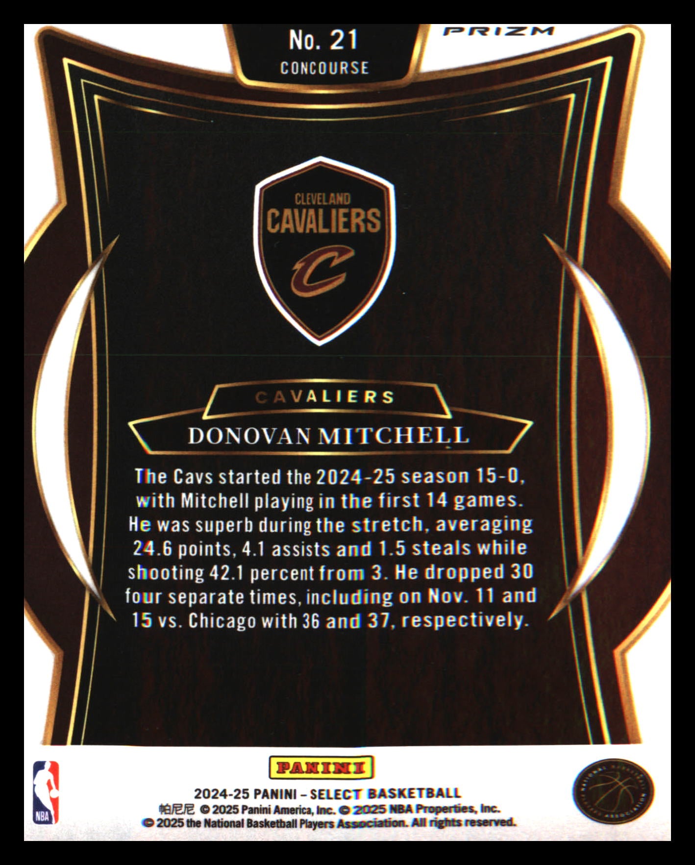 2024-25 Panini Select Blue Cracked Ice Prizm #21 Donovan Mitchell