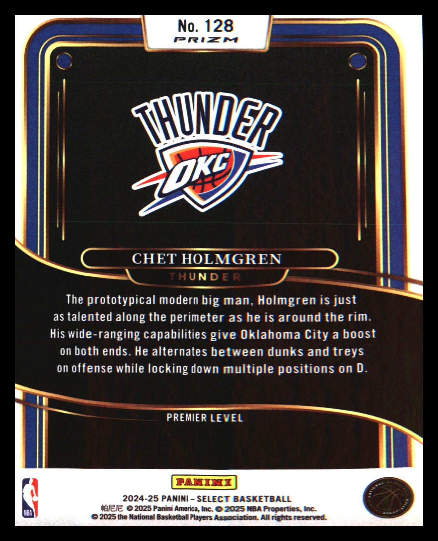 2024-25 Panini Select Blue Prizm #128 Chet Holmgren