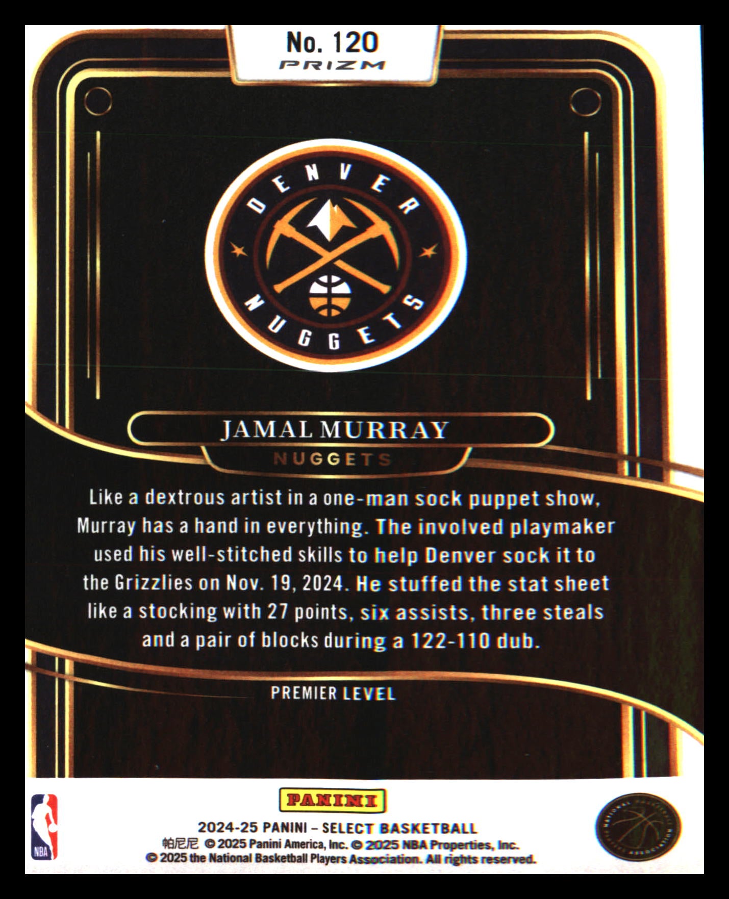 2024-25 Panini Select Blue Cracked Ice Prizm #120 Jamal Murray
