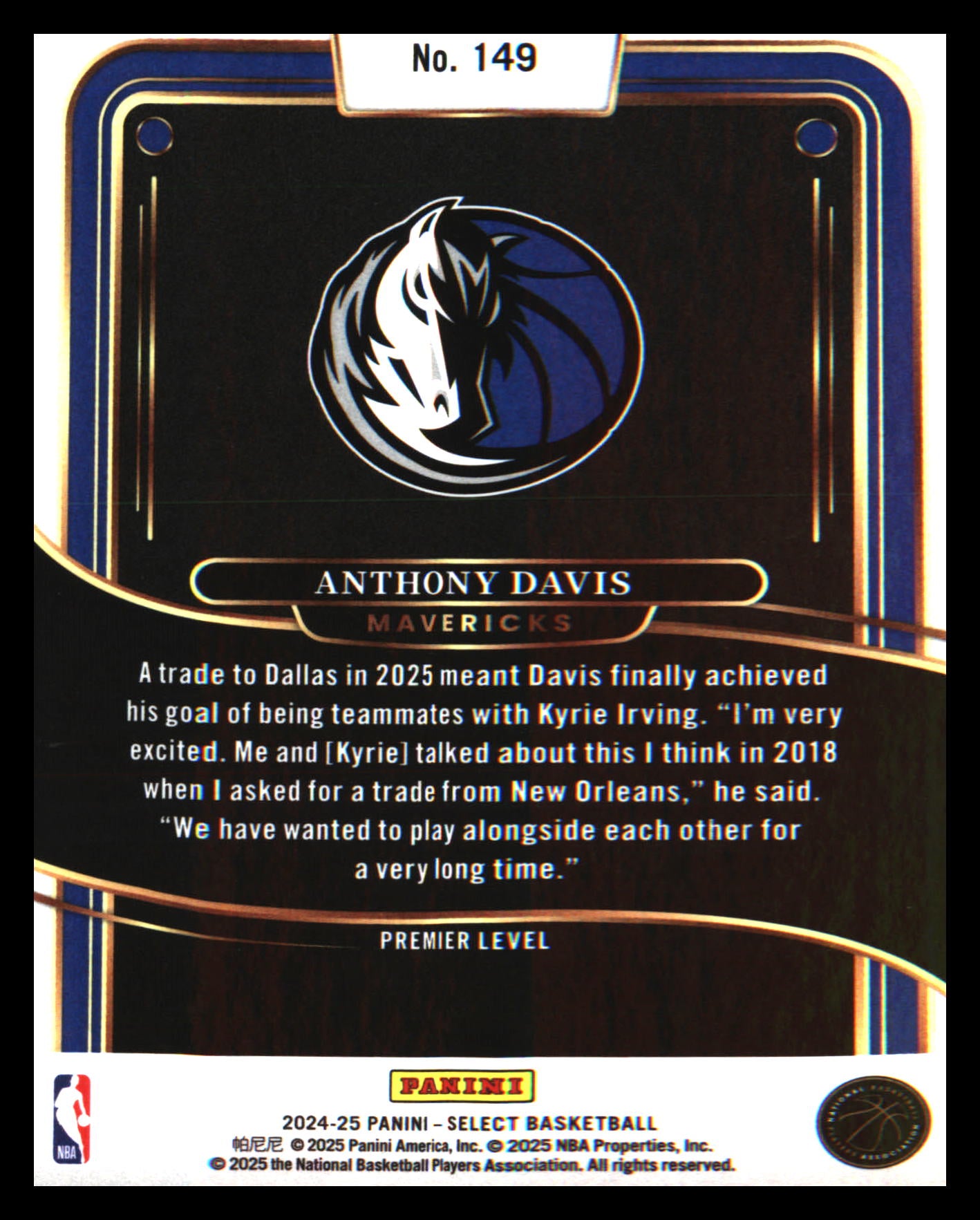 2024-25 Panini Select Blue (Retail) #149 Anthony Davis
