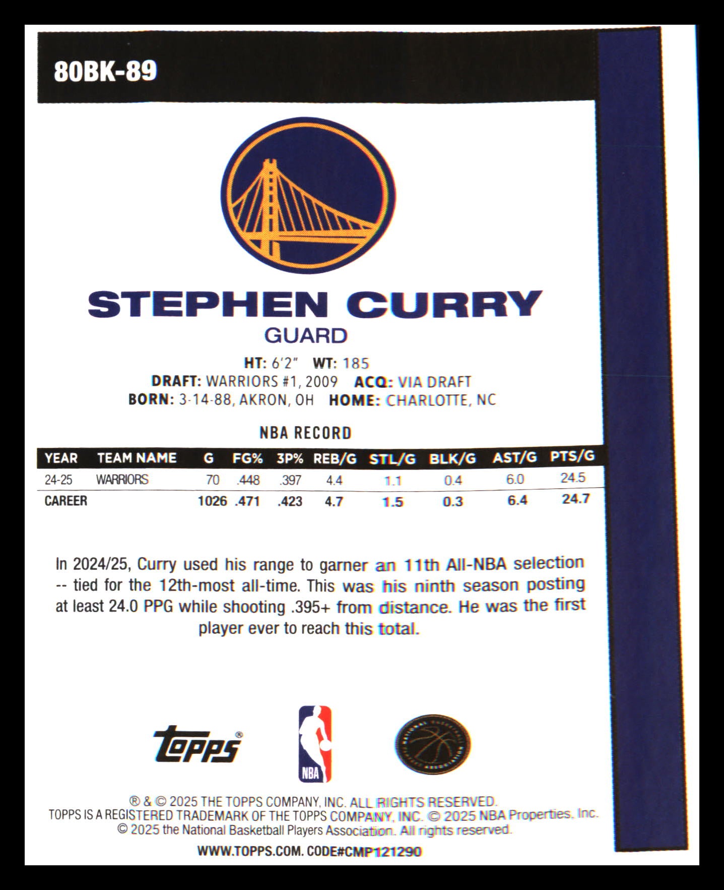 2025-26 Topps 1980-81 Topps Basketball #80BK-89 Stephen Curry