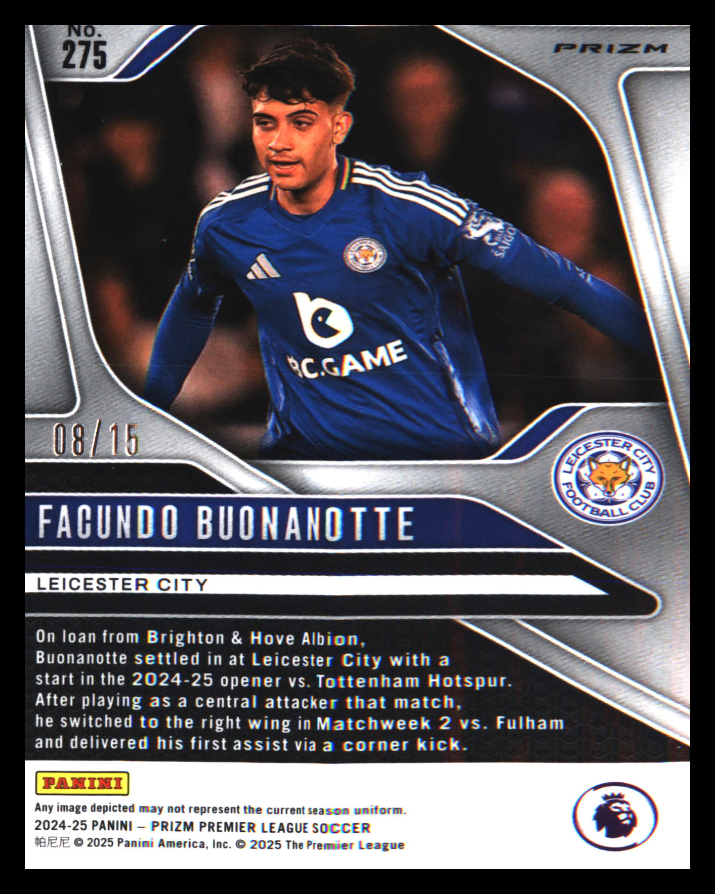 2024-25 Panini Prizm Premier League Choice Zebra #275 Facundo Buonanotte SN #/15