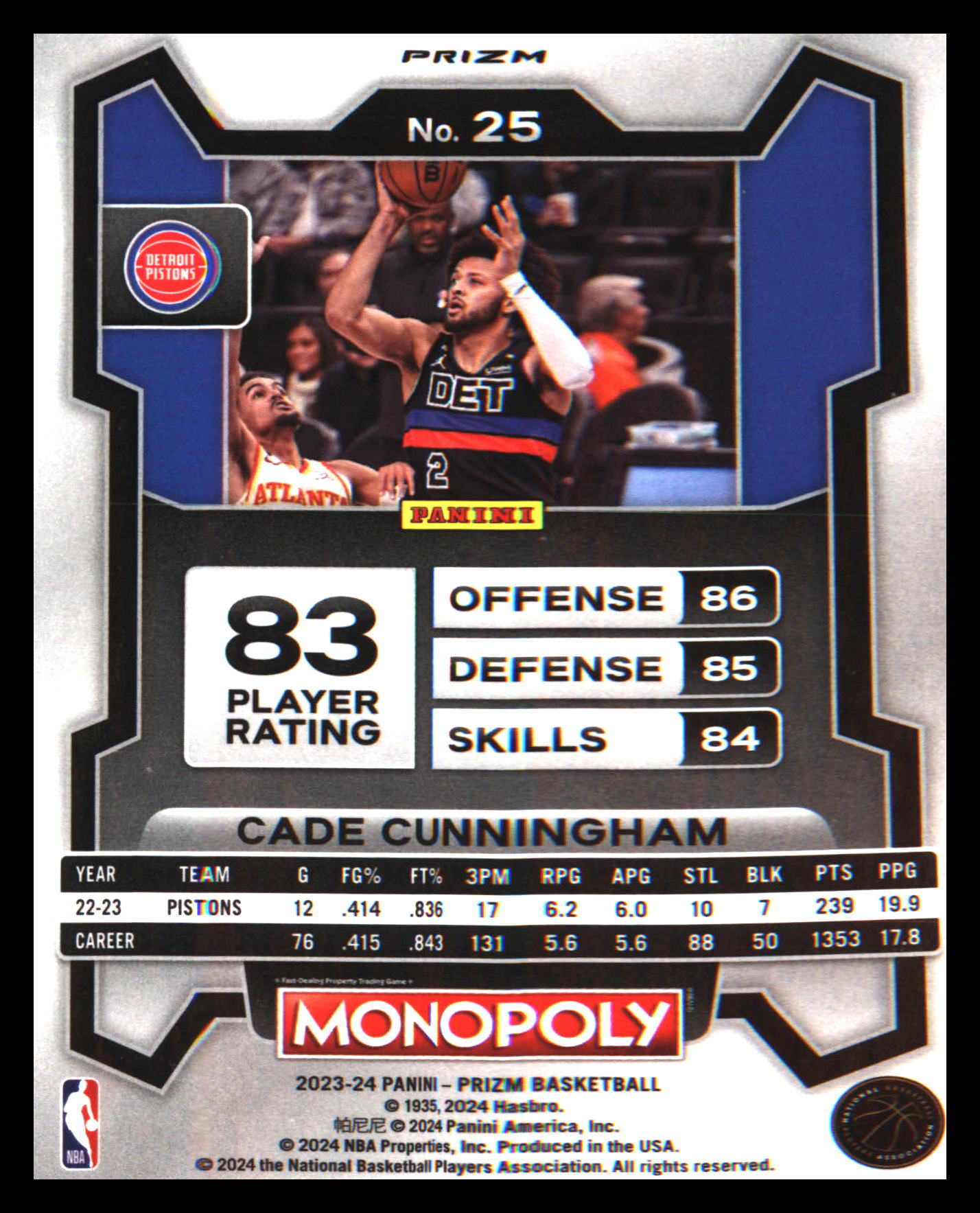 2023-24 Panini Prizm Monopoly Purple #25 Cade Cunningham