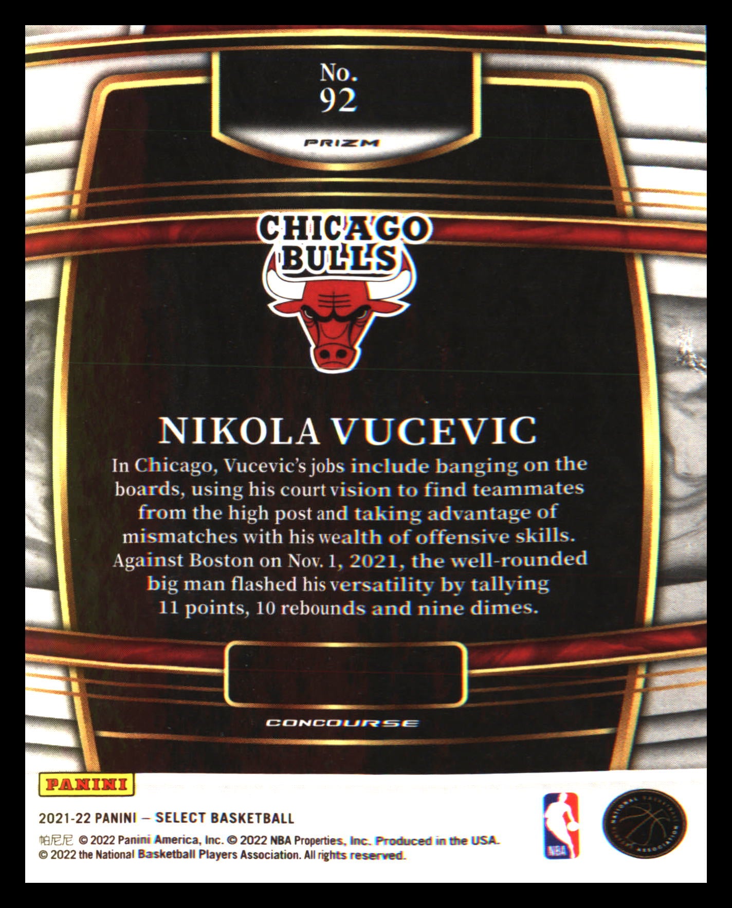 2021-22 Panini Select Orange Flash Prizms #92 Nikola Vucevic