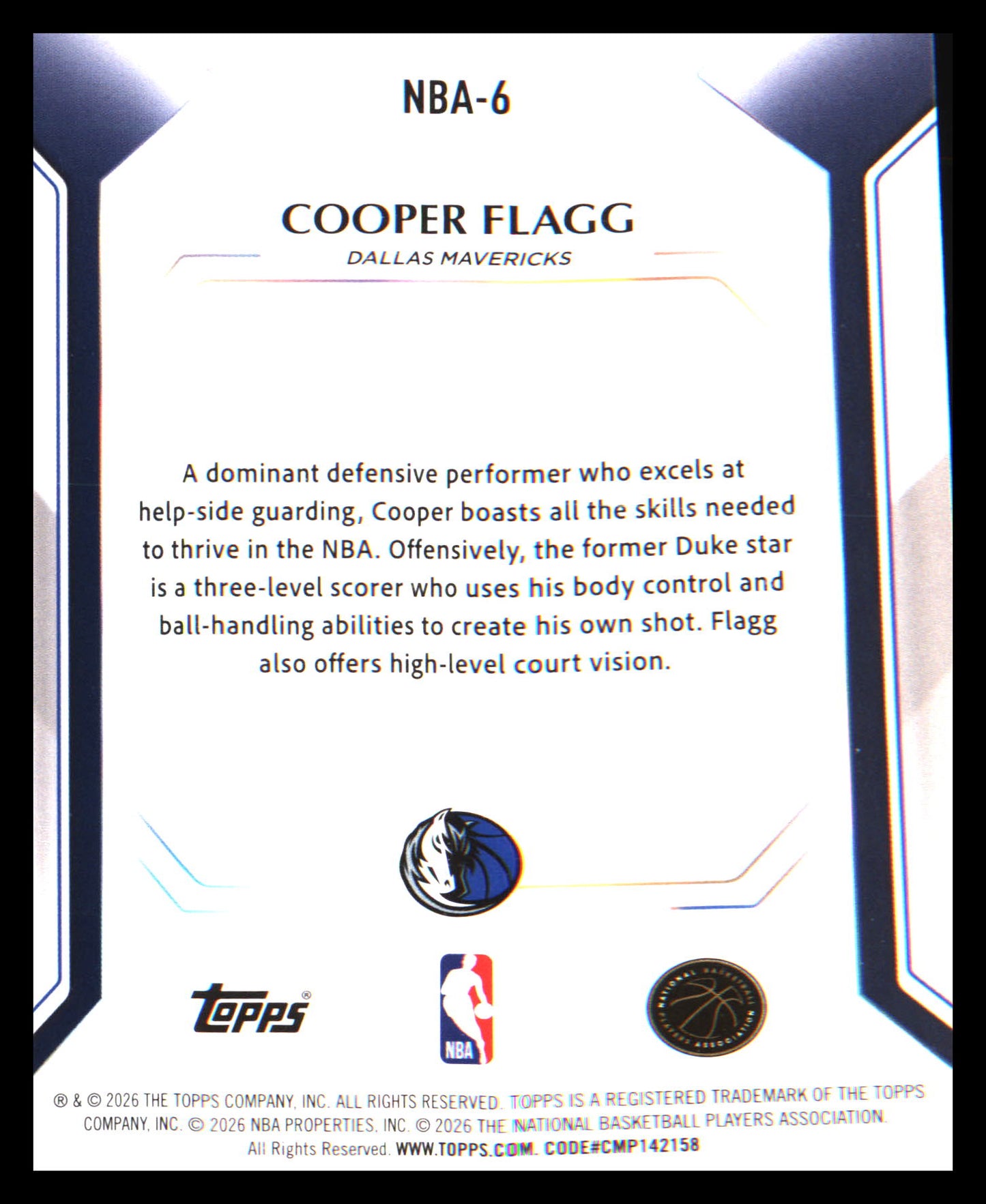 2026 Topps Collectors Kit Exclusive Cooper Flag Refractor RC Holo Foil #NBA-6