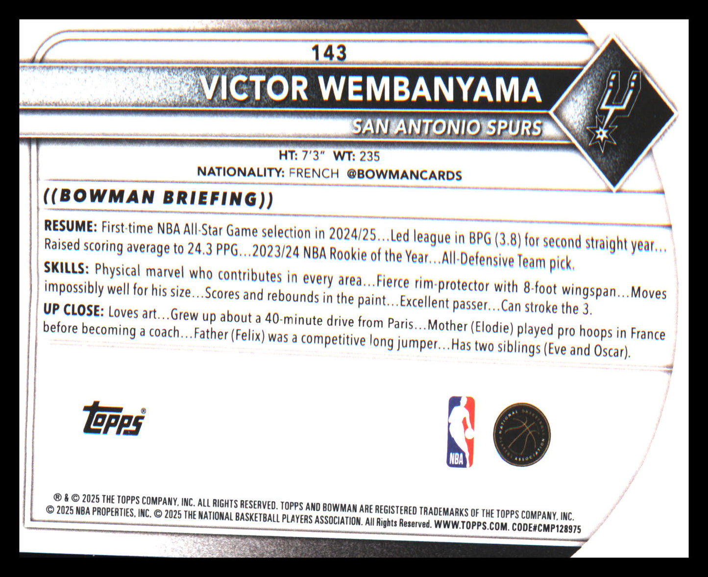 2025-26 Bowman #143 Victor Wembanyama