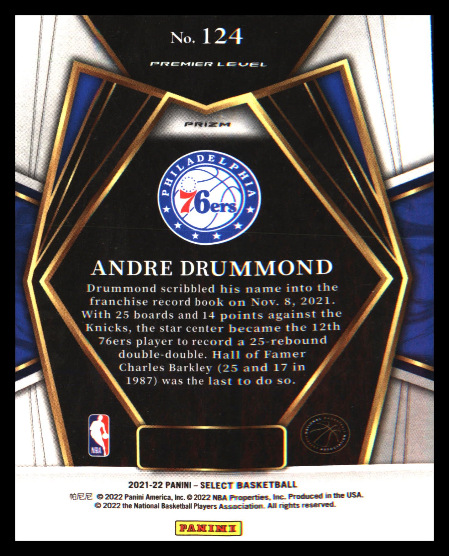 2021-22 Panini Select Silver Prizms #124 Andre Drummond