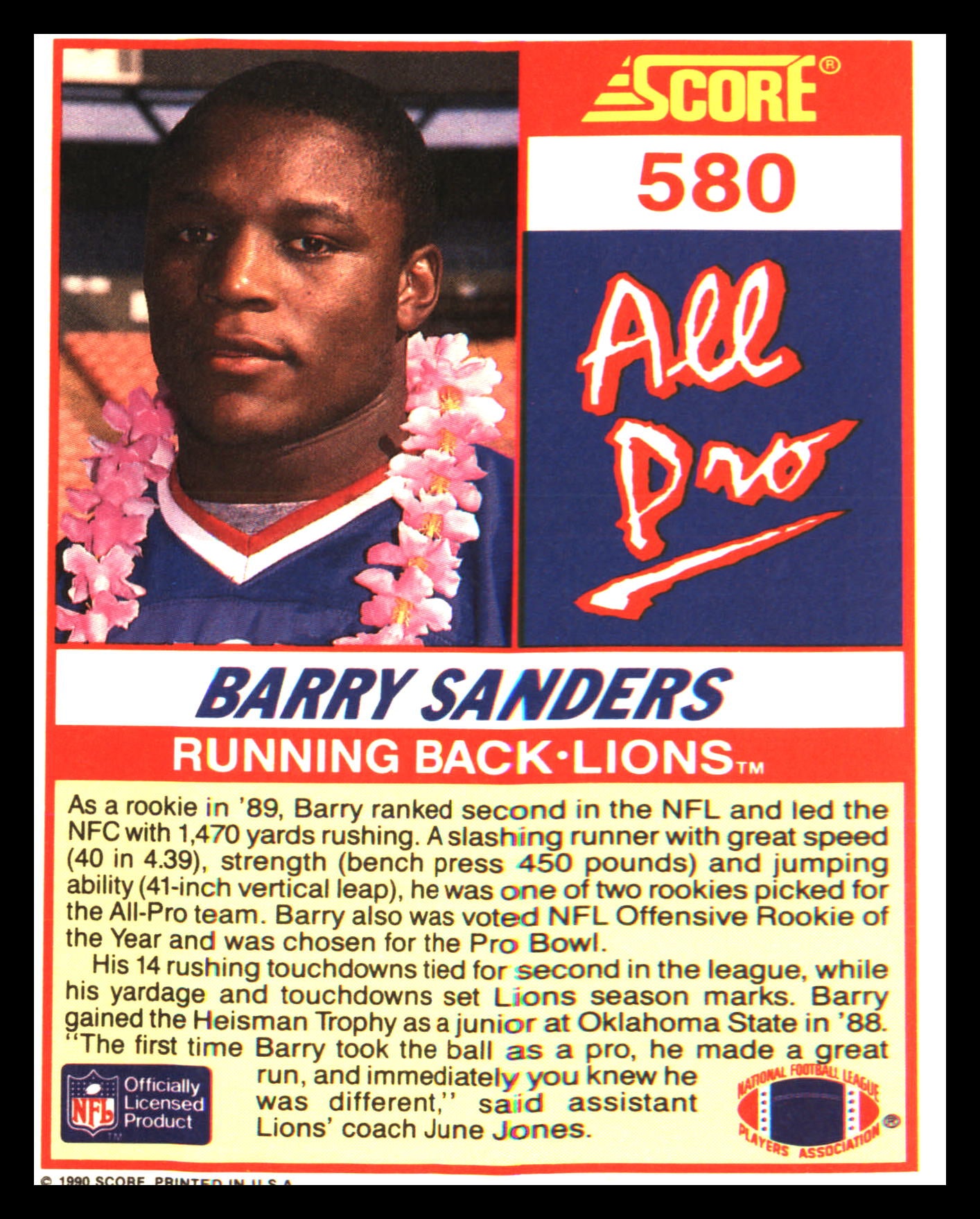1990 Score #580 Barry Sanders