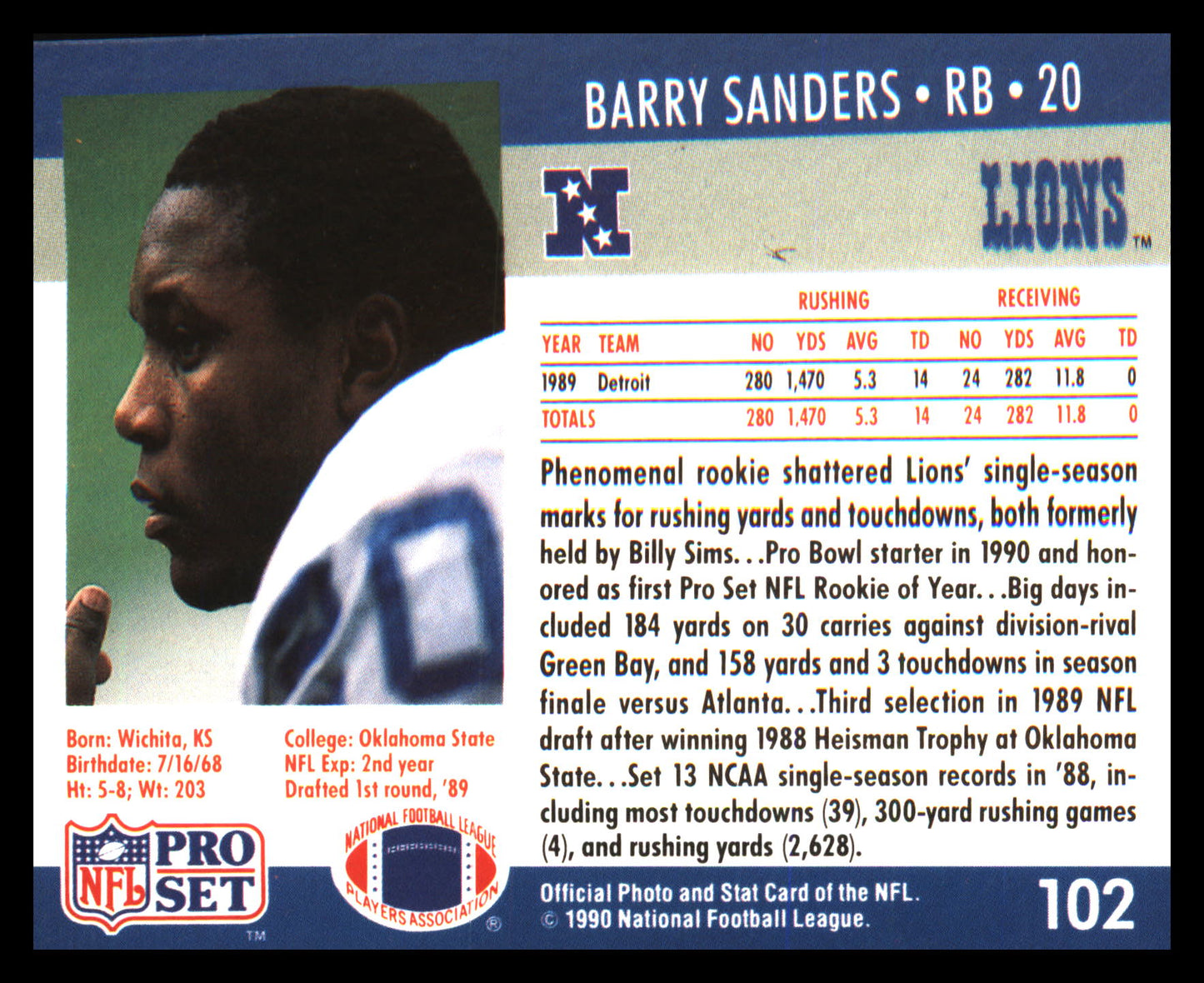 1990 Pro Set FACT Cincinnati #102 Barry Sanders