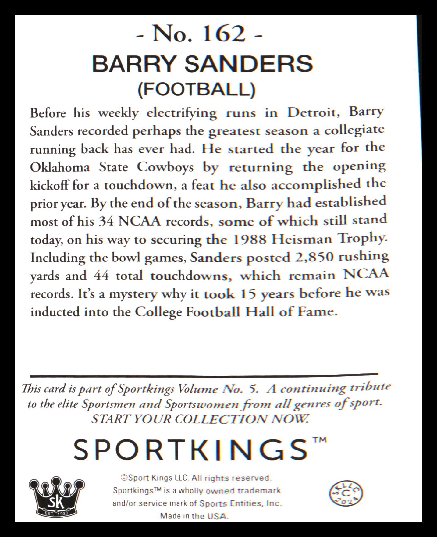 2024 Sportkings Volume 5 #162 Barry Sanders