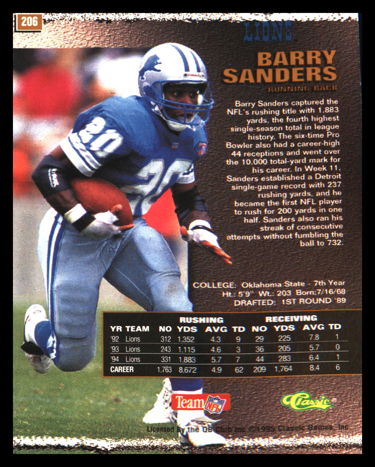 1995 Pro Line #206 Barry Sanders